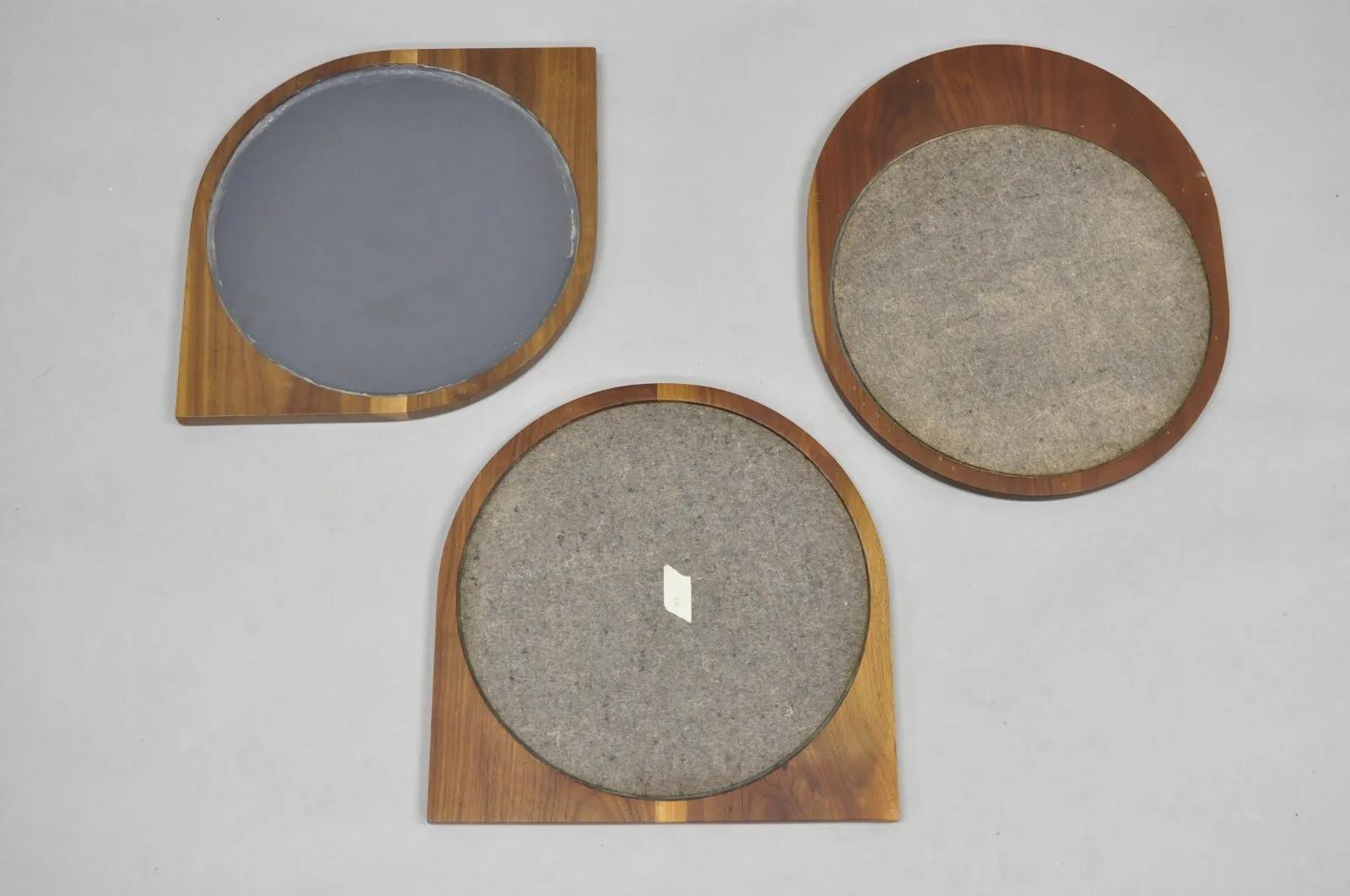 Mid Century Danish Modern Sculpted Teak Wood Mirrors - 3 pc Set For Sale 4