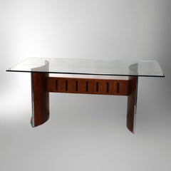 Midcentury Danish Modern Sculptural Walnut and Chrome Trestle Dining Set