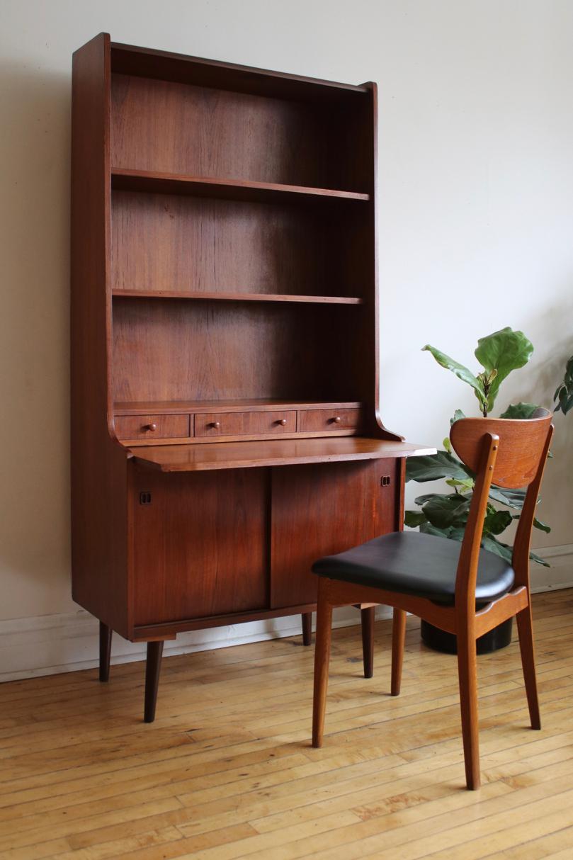 20th Century Midcentury Danish Modern Secretary Desk Bookshelf