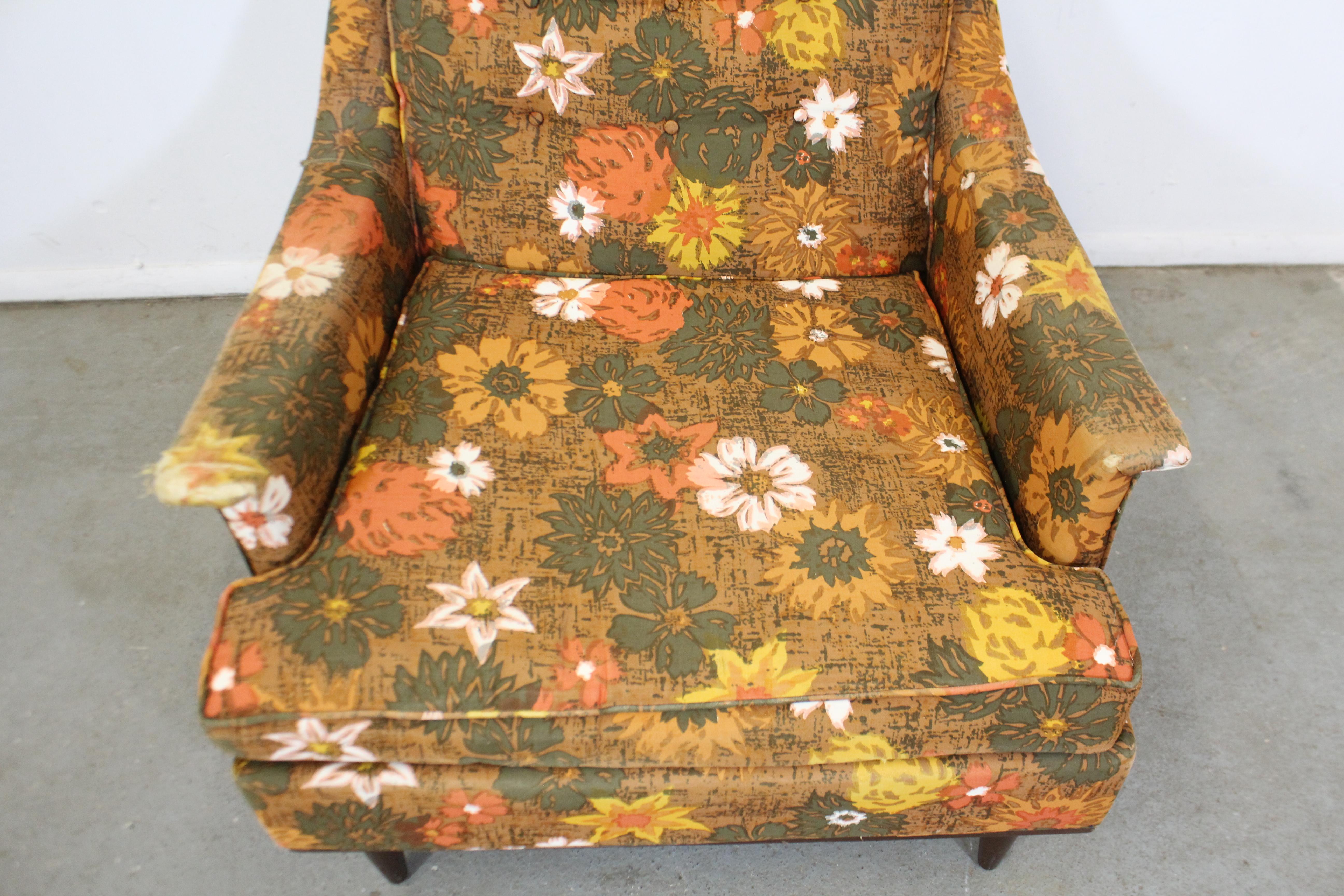 Upholstery Midcentury Danish Modern Selig of Monroe Floral Lounge Chair