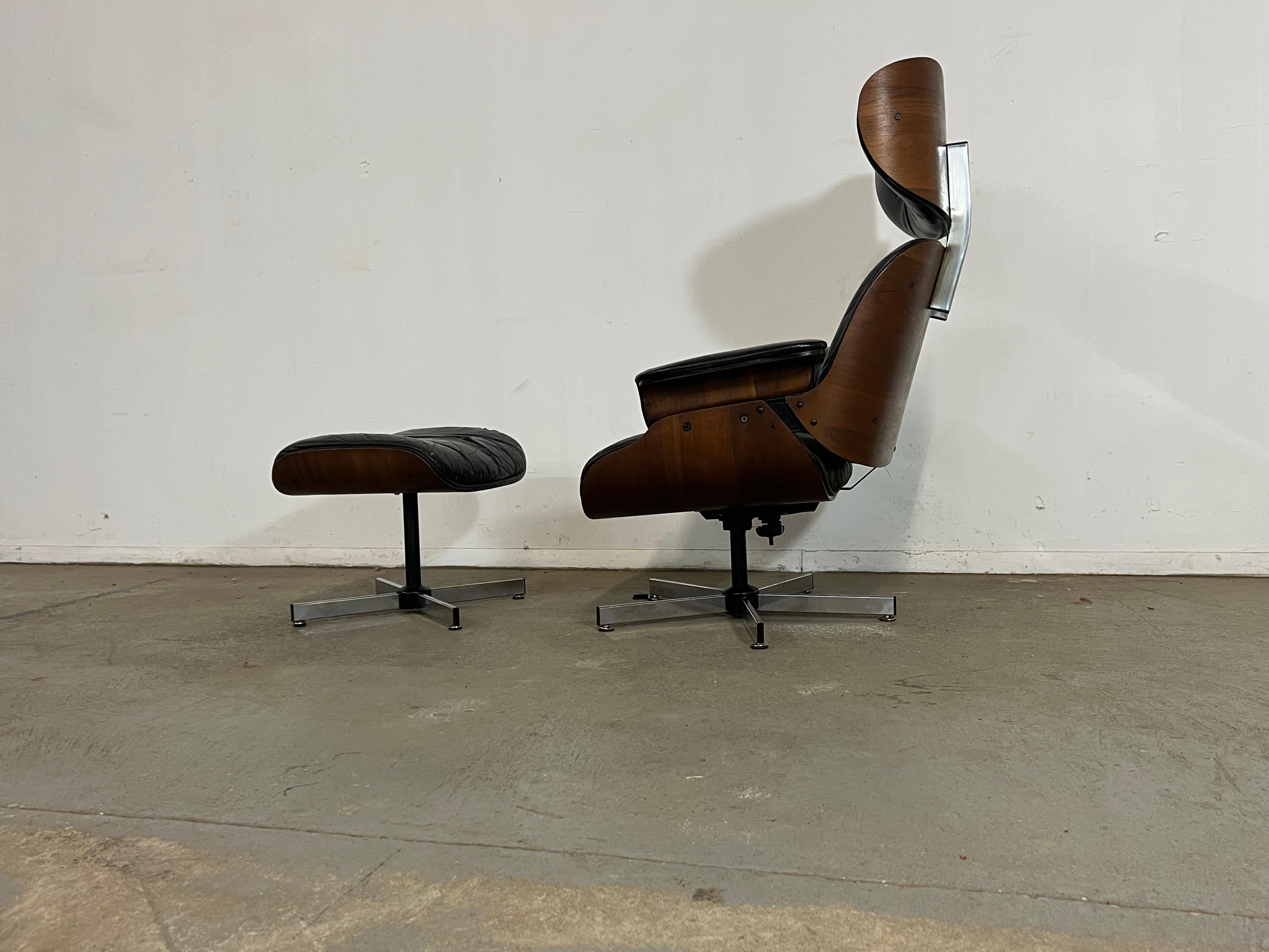 Mid Century Danish Modern Selig Swivel Rocker Lounge Chair and Ottoman For Sale 3