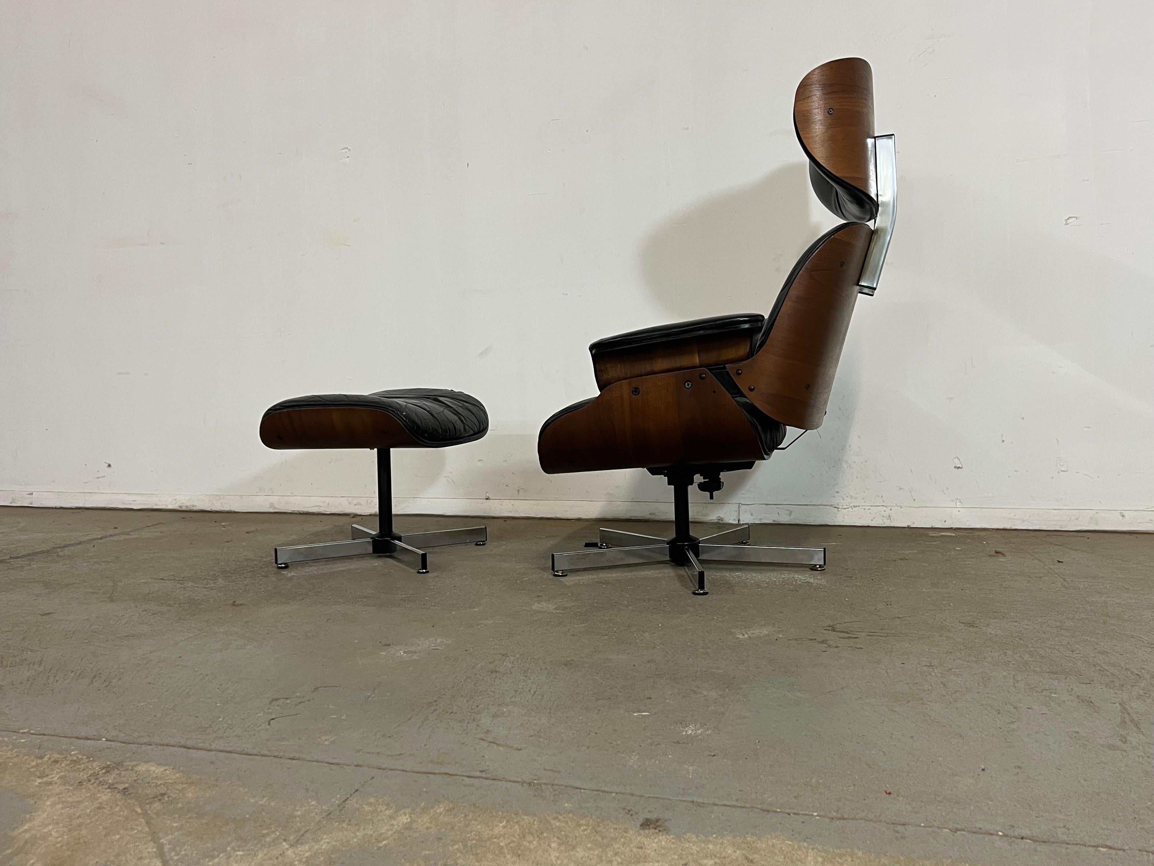 Mid Century Danish Modern Selig Swivel Rocker Lounge Chair and Ottoman For Sale 8