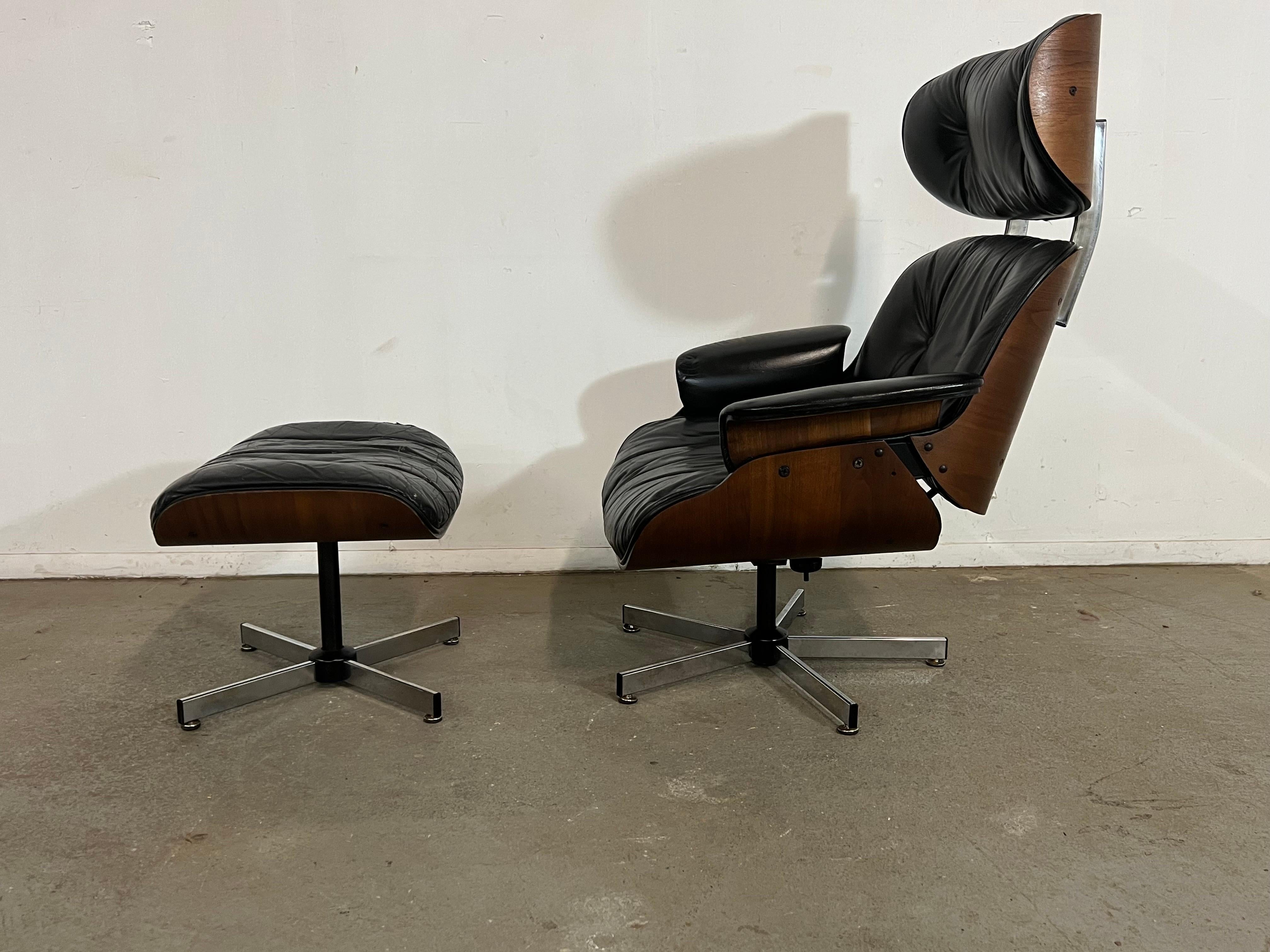 Mid Century Danish Modern Selig Swivel Rocker Lounge Chair and Ottoman 1