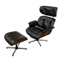 Mid Century Danish Modern Selig Swivel Rocker Lounge Chair and Ottoman
