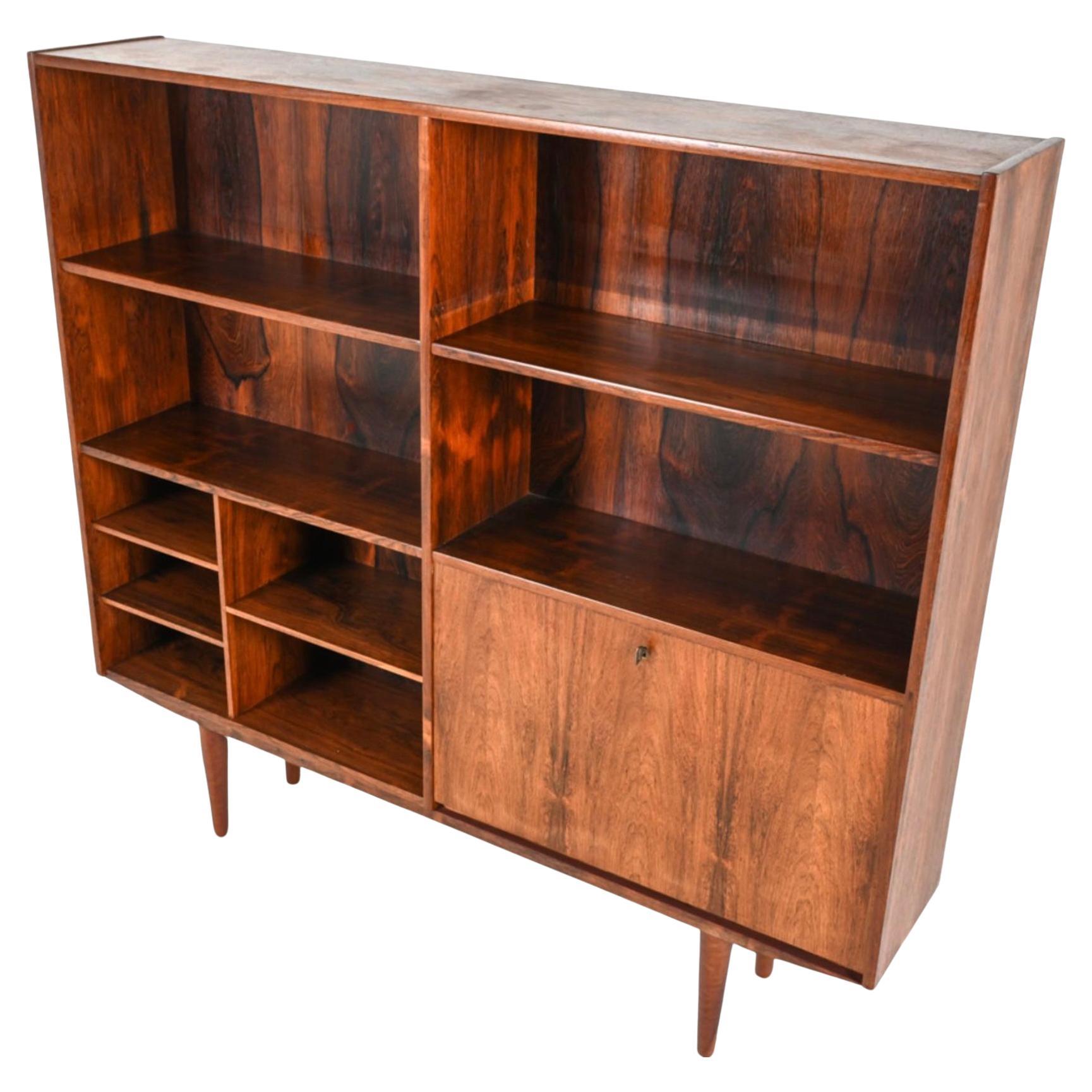 Mid-Century Modern Mid Century Danish Modern Slim Rosewood Bookcase with Lower Bar Unit with Key For Sale