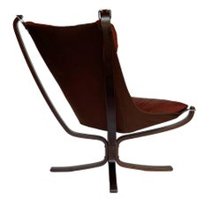 Mid Century Danish Modern Sling Lounge Chair in Rosewood and Burgundy Leather
