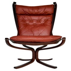 Dänischer moderner Sling Loungesessel aus Rosenholz und burgunderrotem Leder aus der Mitte des Jahrhunderts