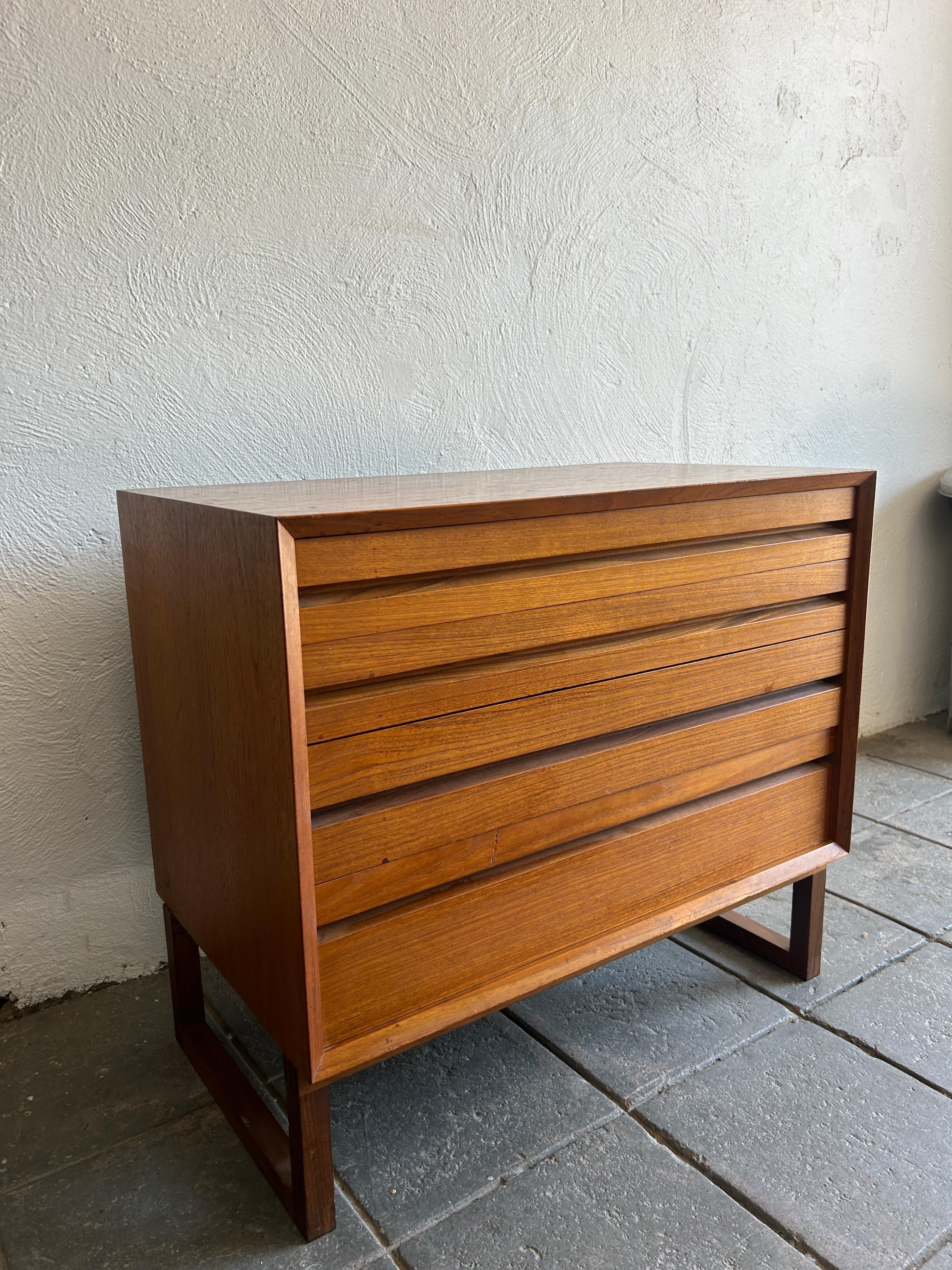 Mid-Century Modern Mid century danish modern small 4 drawer low teak dresser on base