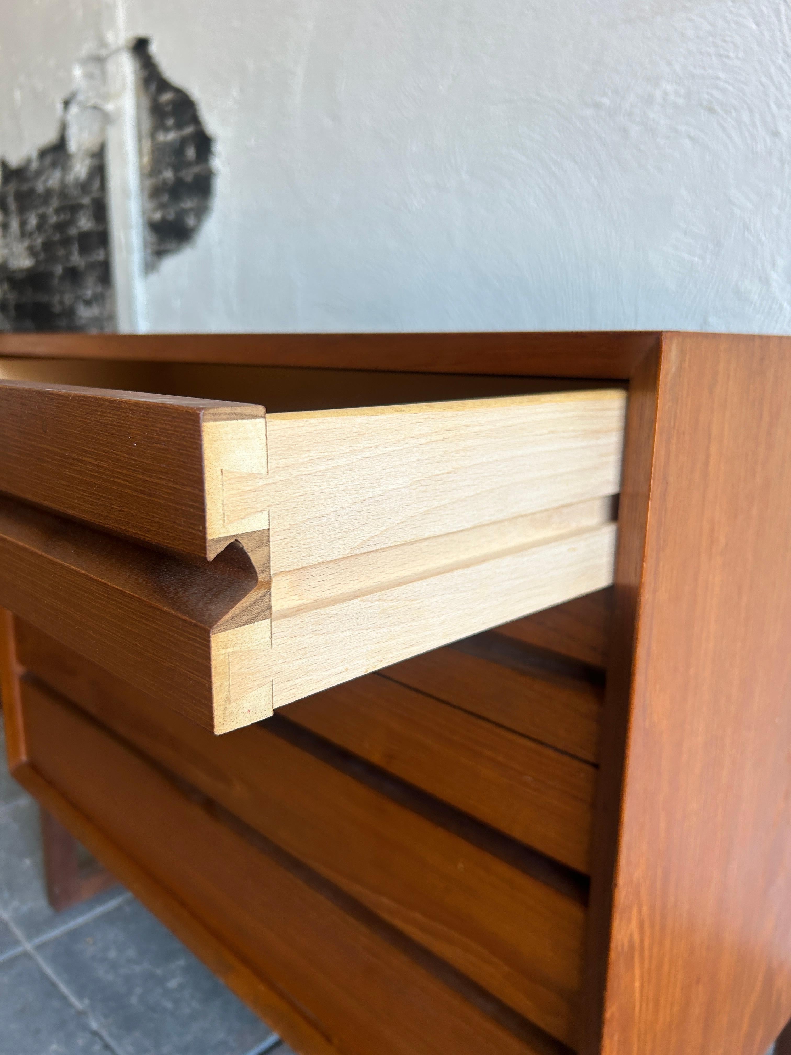Woodwork Mid century danish modern small 4 drawer low teak dresser on base