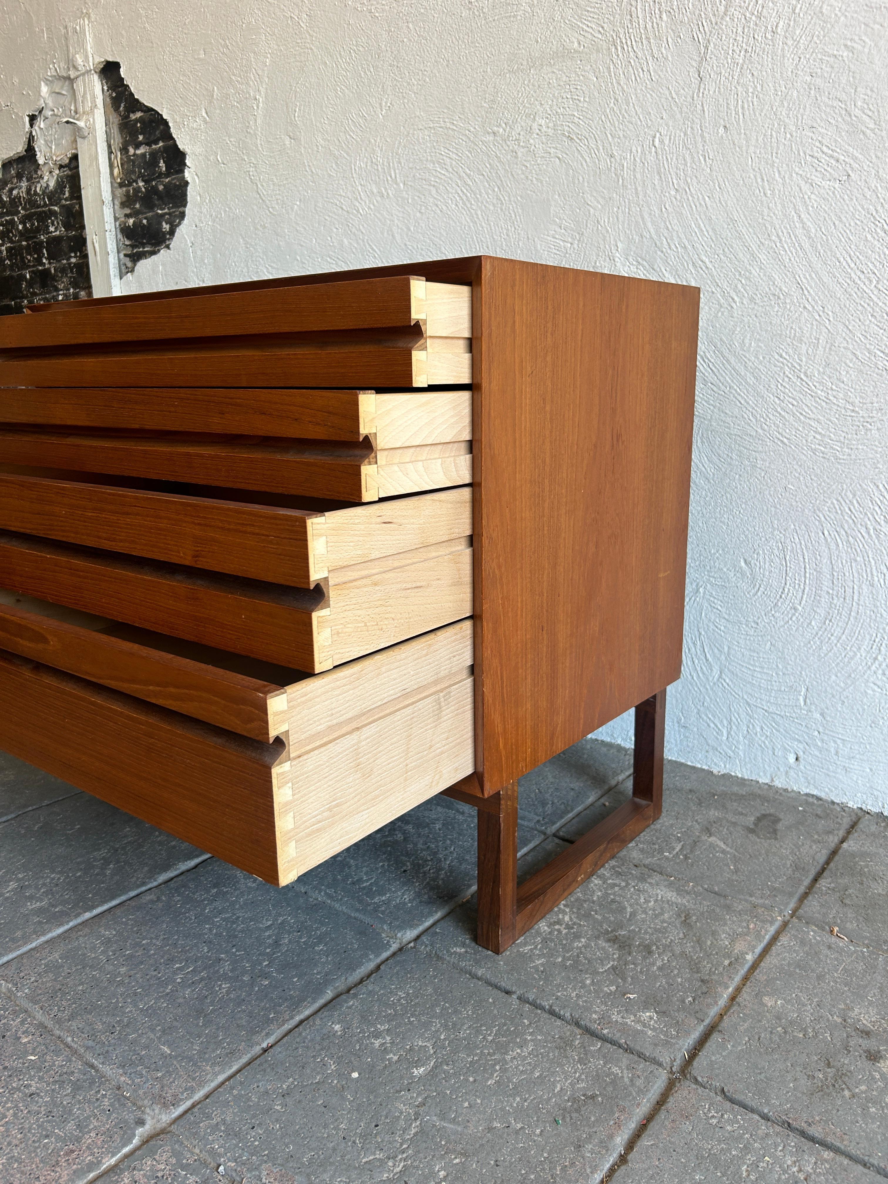 Birch Mid century danish modern small 4 drawer low teak dresser on base