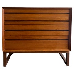 Mid century danish modern small 4 drawer low teak dresser on base