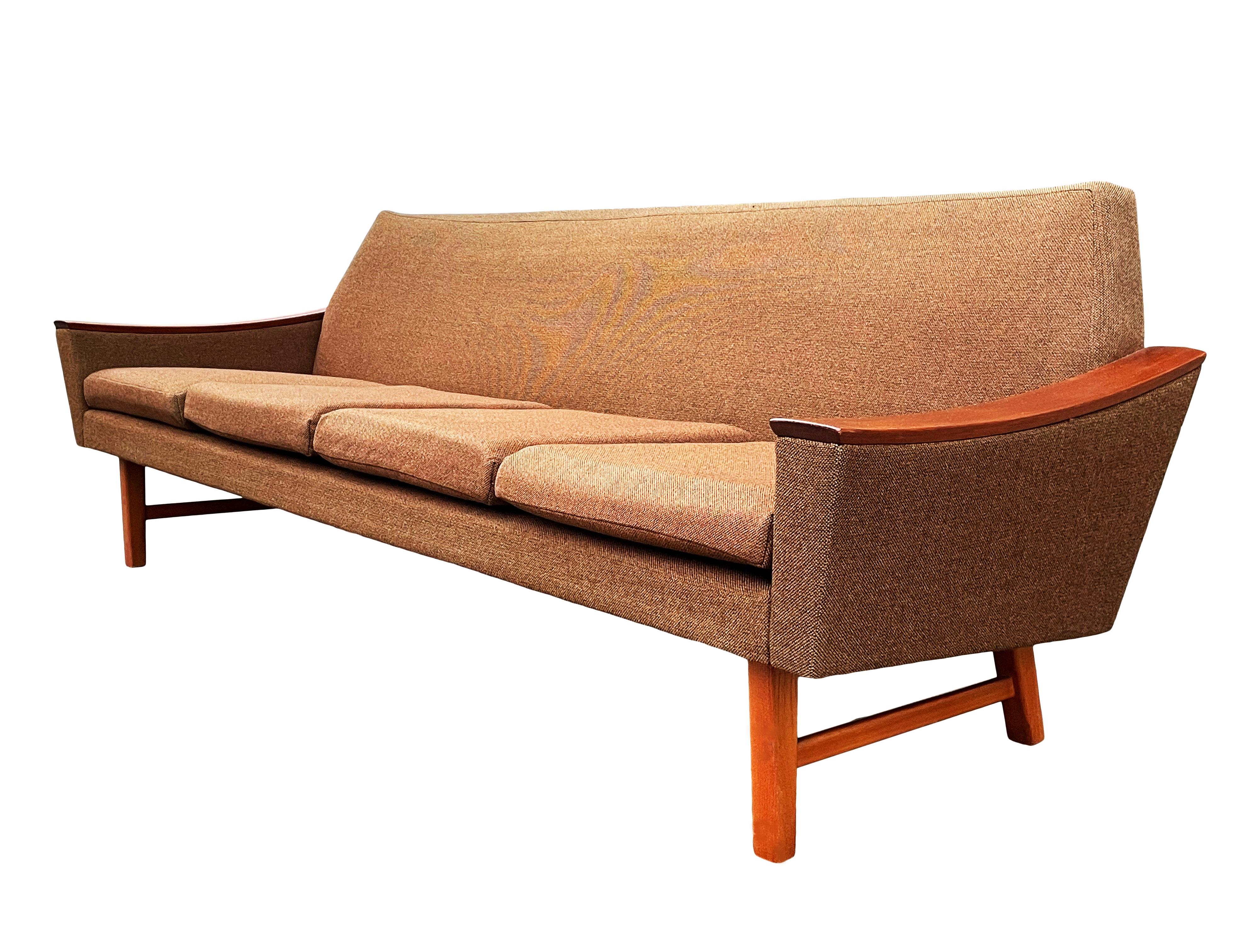 Fabric Midcentury Danish Modern Sofa in Teak by Oscar Langlo for Pi Langlos Fabrikker