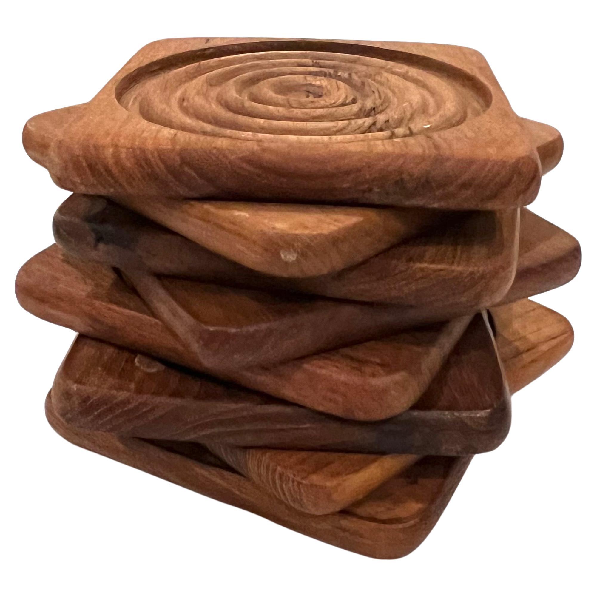 Mid-Century Danish Modern Solid Teak Coaster Set for 8 Dansk Style