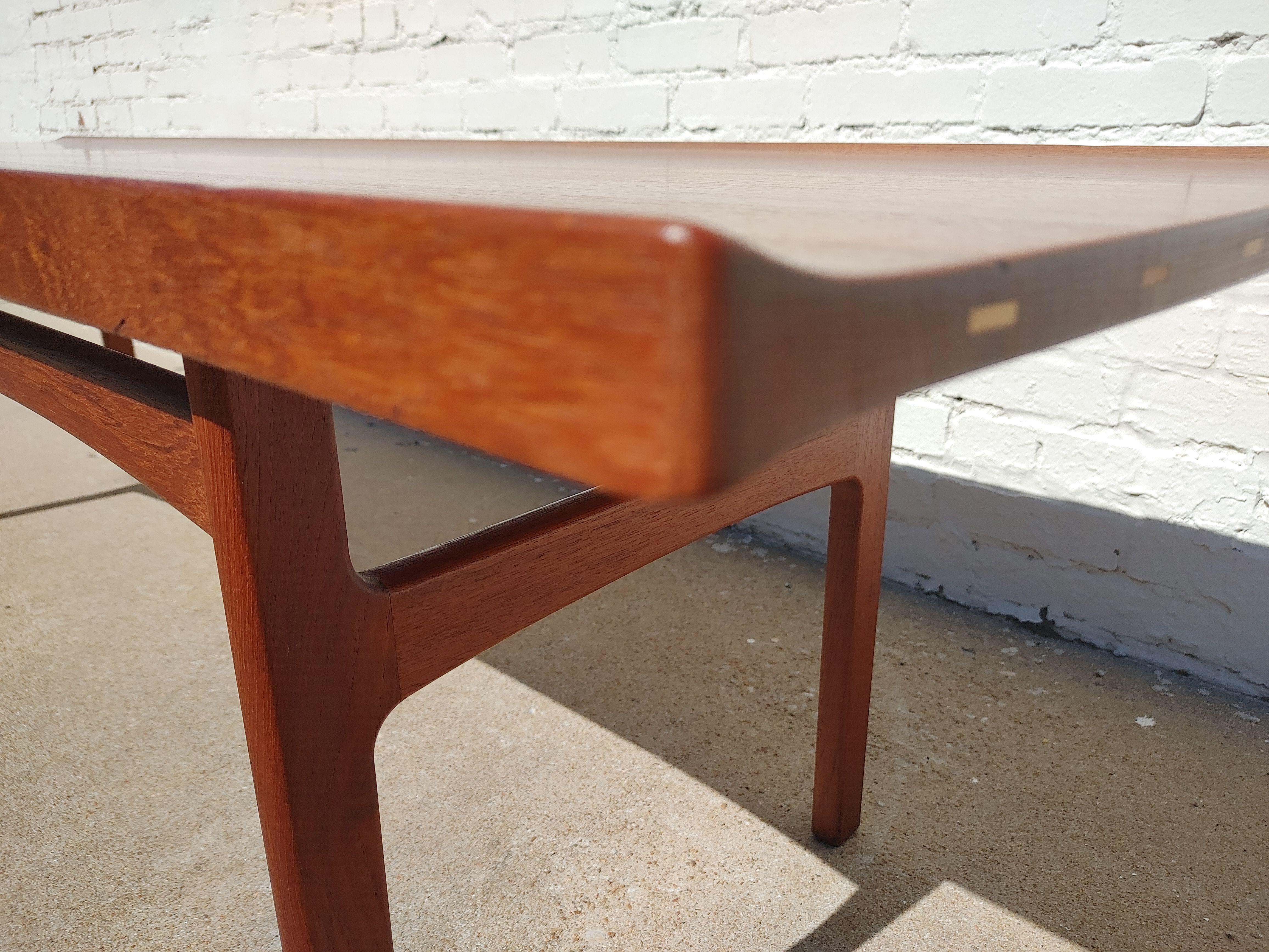 Mid Century Danish Modern Solid Teak Coffee Table by Seffle For Sale 1
