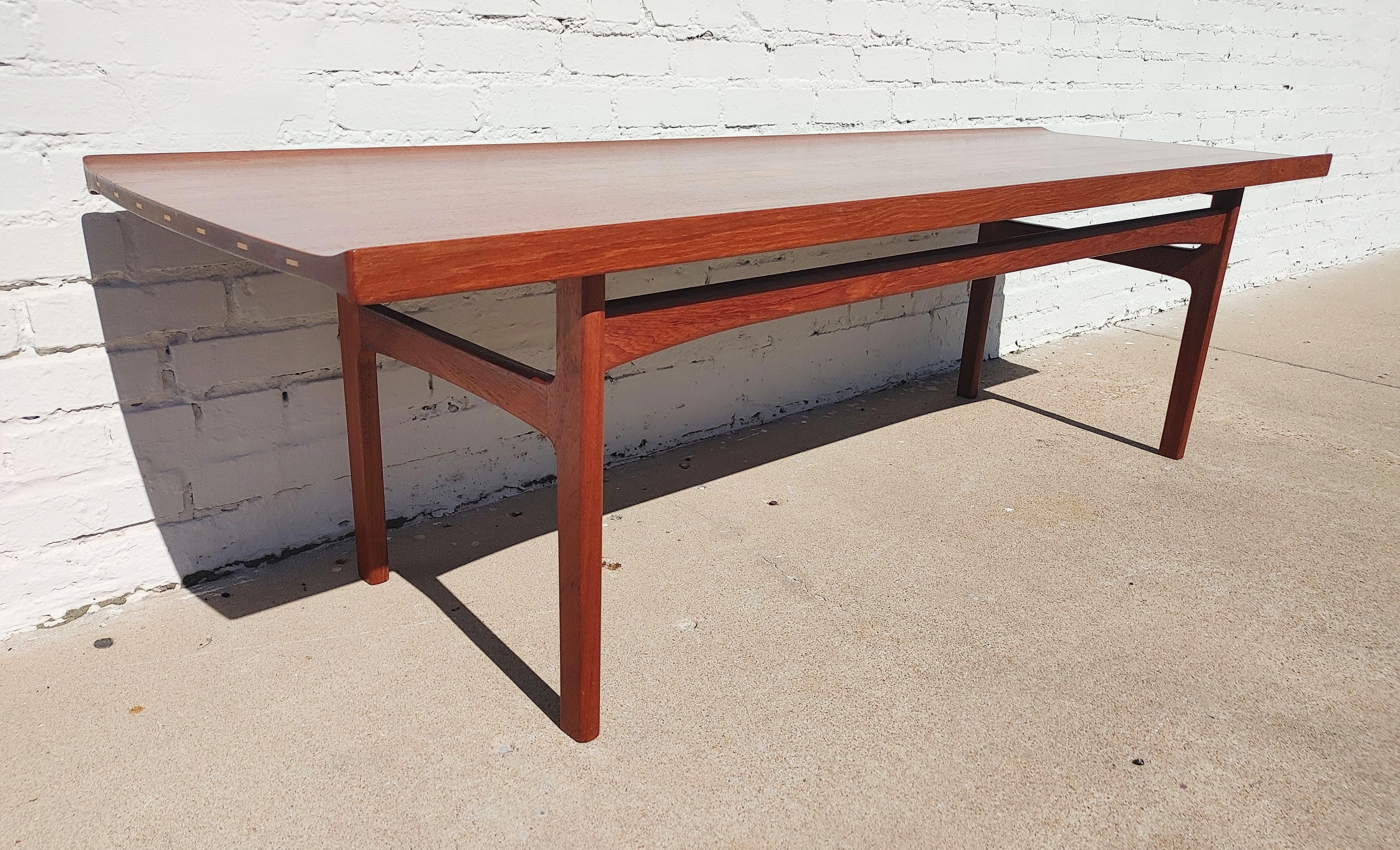 Mid Century Danish Modern Solid Teak Coffee Table by Seffle For Sale 3