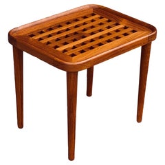 Mid-Century Danish Modern Solid Teak Lattice Top Side Table on Tapered Legs