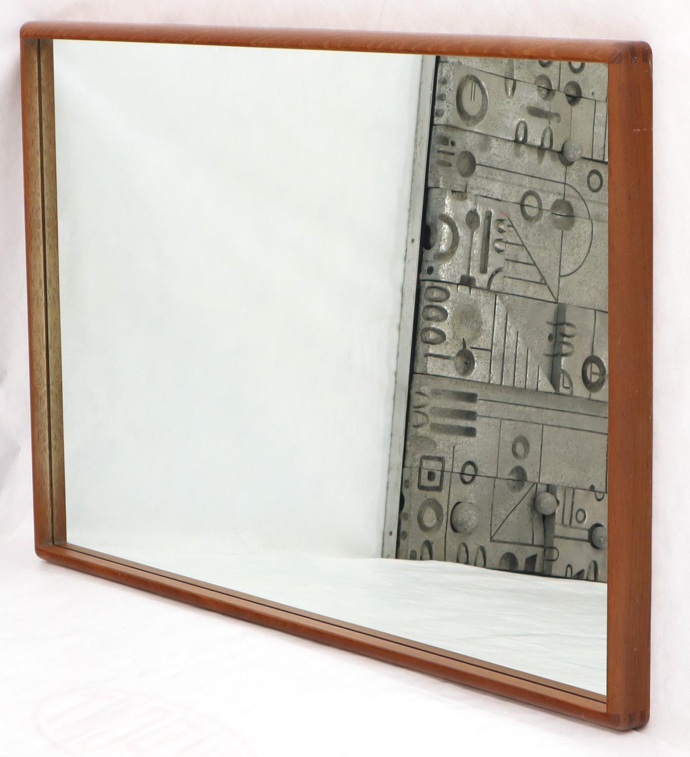 Midcentury Danish Modern Solid Teak Rectangular Frame Wall Mirror 3