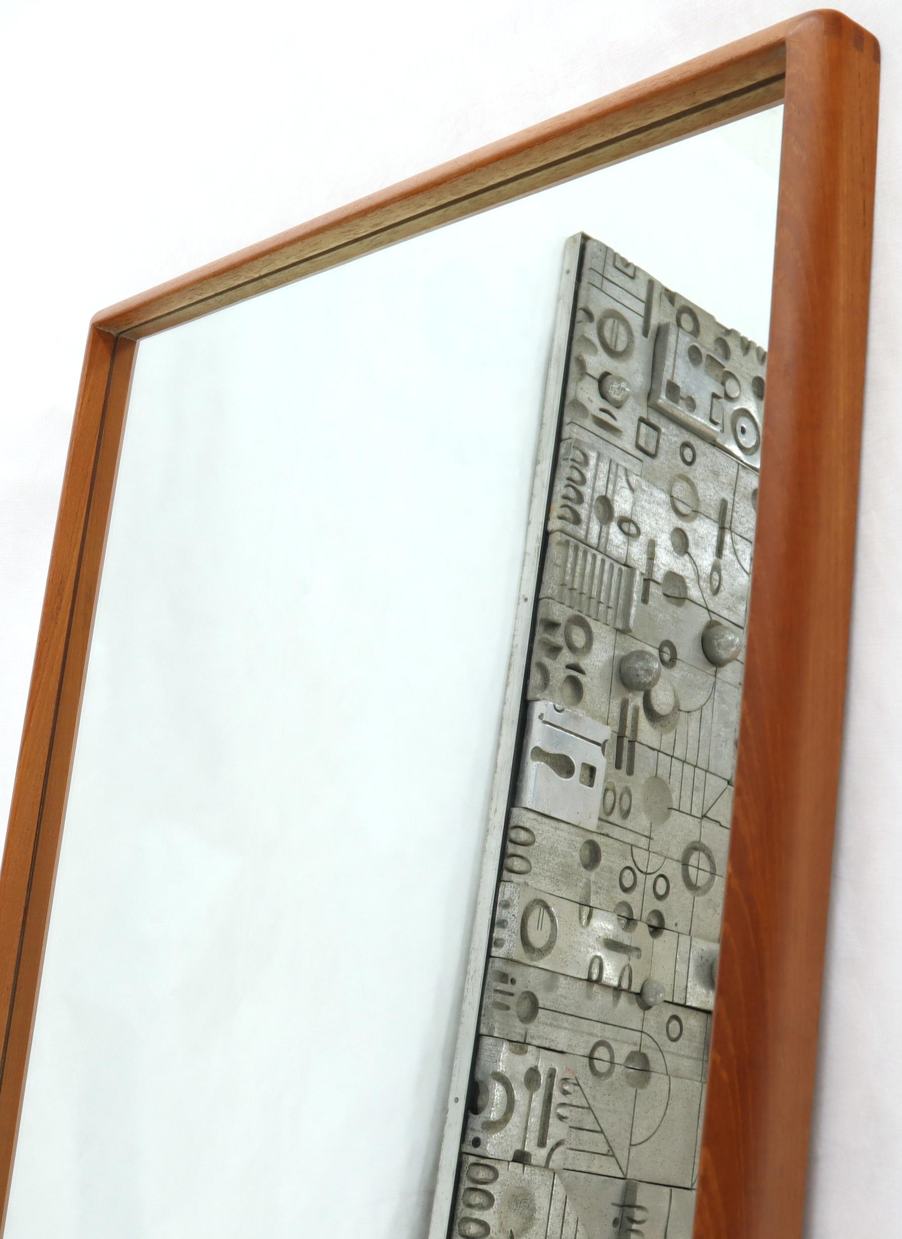 Lacquered Midcentury Danish Modern Solid Teak Rectangular Frame Wall Mirror