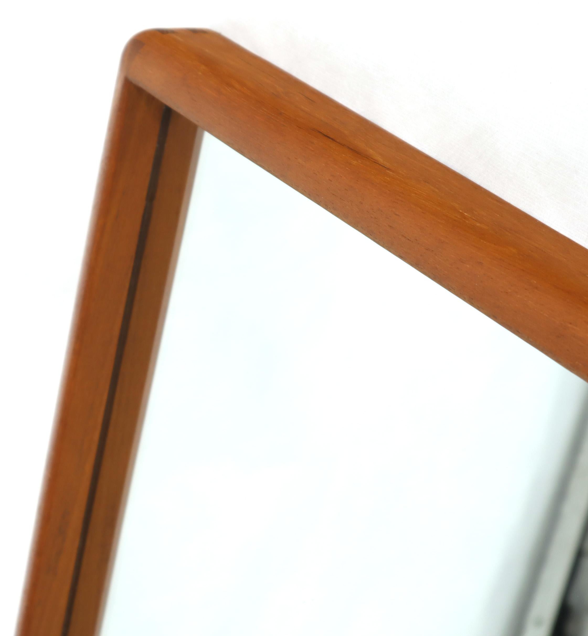 20th Century Midcentury Danish Modern Solid Teak Rectangular Frame Wall Mirror