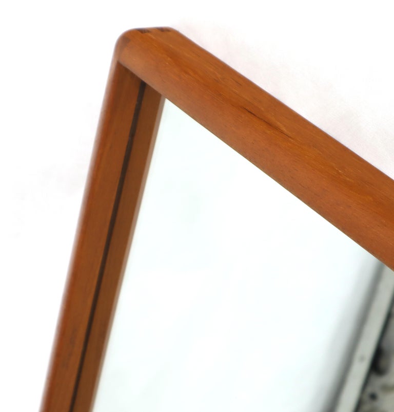 Midcentury Danish Modern Solid Teak Rectangular Frame Wall Mirror at