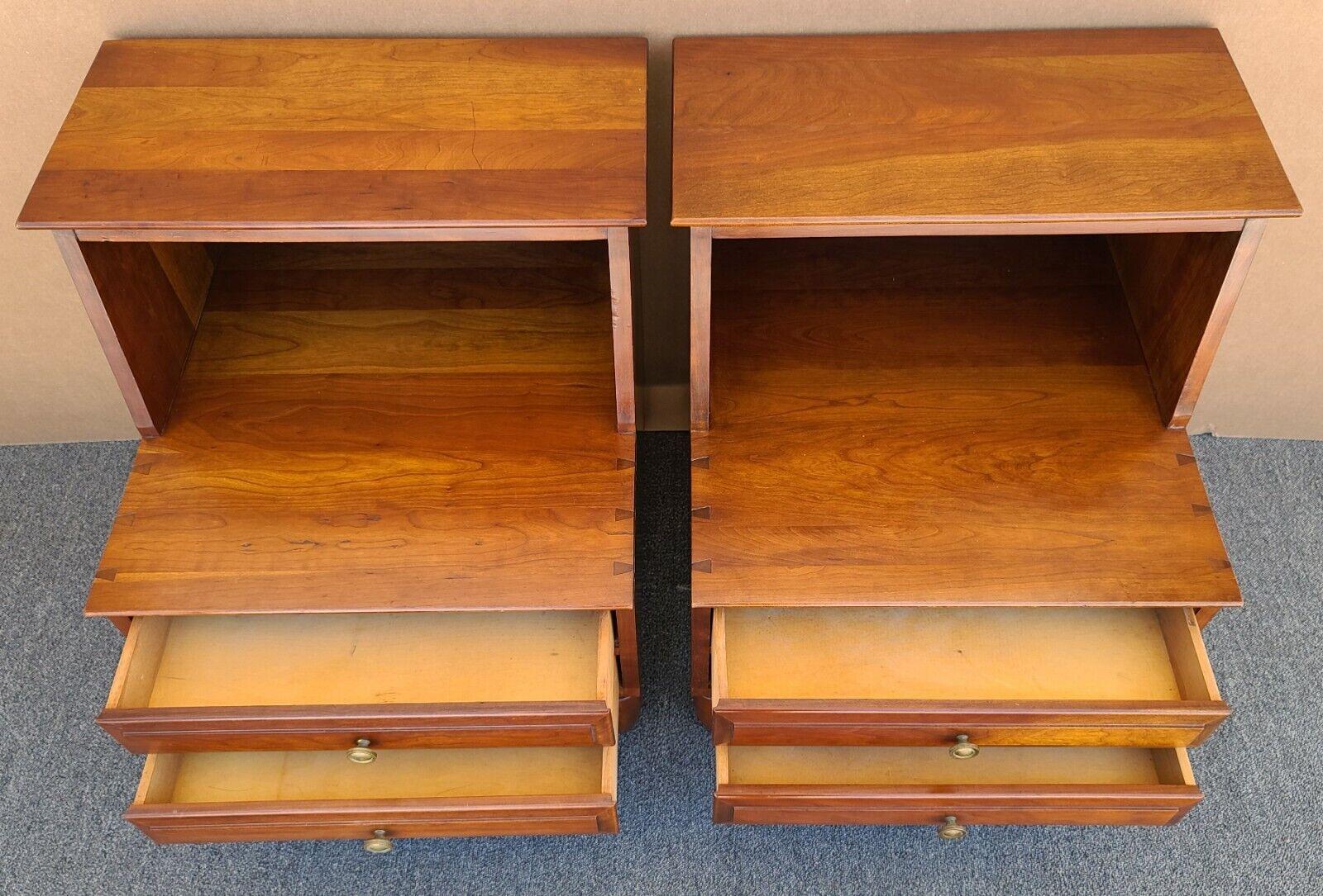 For FULL item description be sure to click on CONTINUE READING at the bottom of this listing.

Willett Mid-Century Danish Modern Solid Cherry 2 Tier 2 Drawer Nightstands 

Approximate Measurements in Inches
25.5
