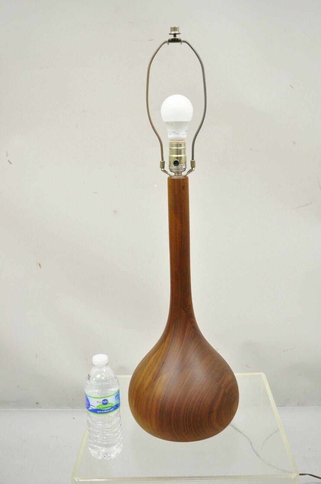 Mid-Century Danish Modern Staved Teak Wood Bulbous Sculpted Table Lamp For Sale 5