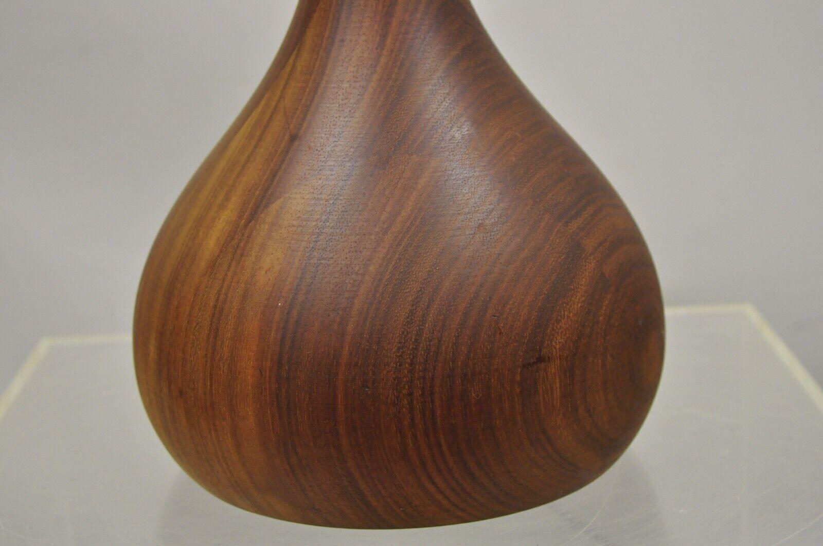 Mid-Century Danish Modern Staved Teak Wood Bulbous Sculpted Table Lamp In Good Condition For Sale In Philadelphia, PA