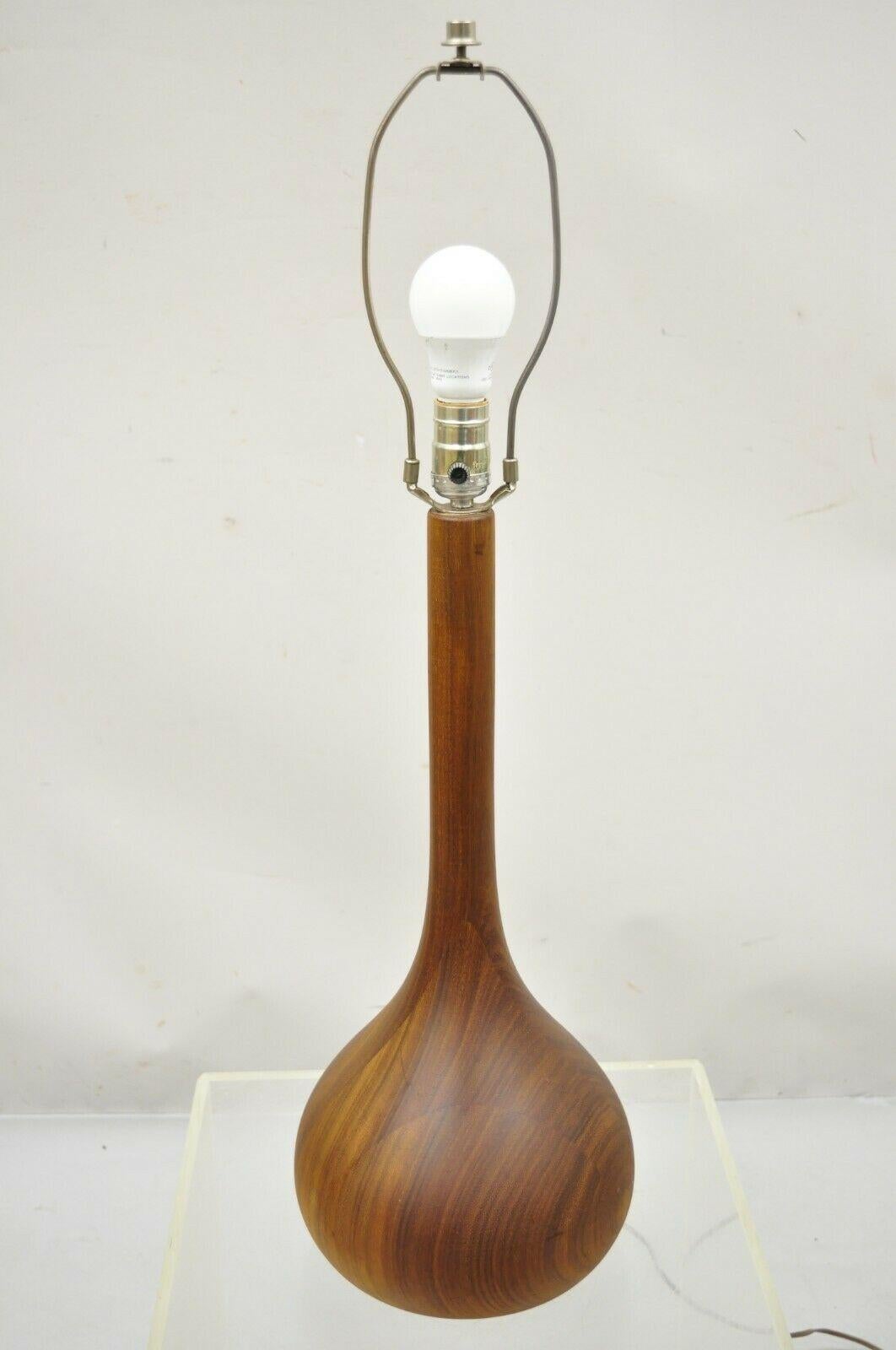 Mid-Century Danish Modern Staved Teak Wood Bulbous Sculpted Table Lamp For Sale 3