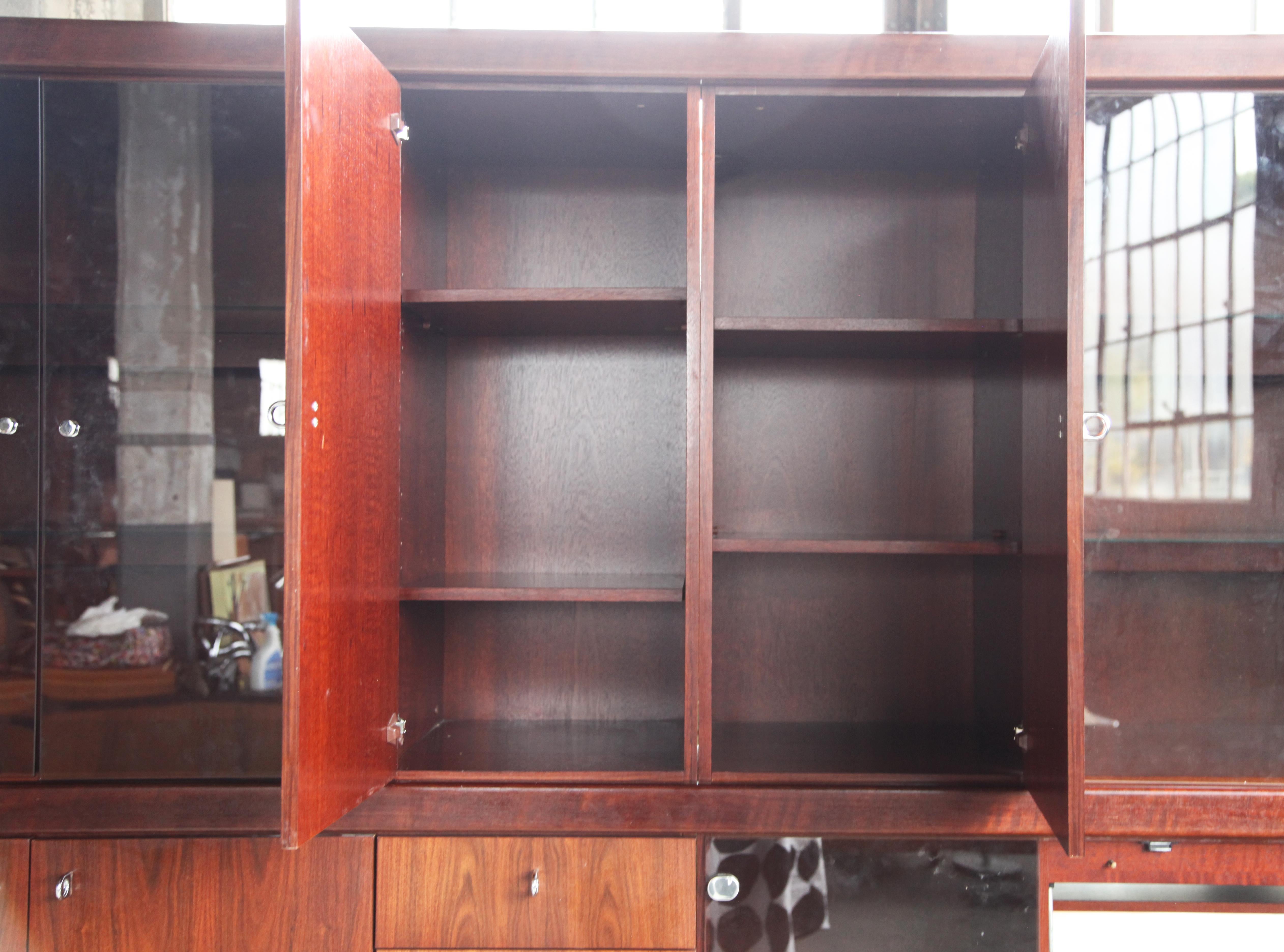Mid Century Danish Modern Style Freestanding Rosewood Wall Unit with Lights 5