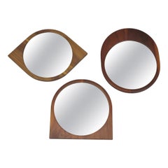 Mid Century Danish Modern Style Sculpted Solid Teak Wood Mirrors - 3 pc Set