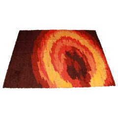 Mid-Century Danish Modern Style Sunburst Rya Shag Wool Rug, 1970s