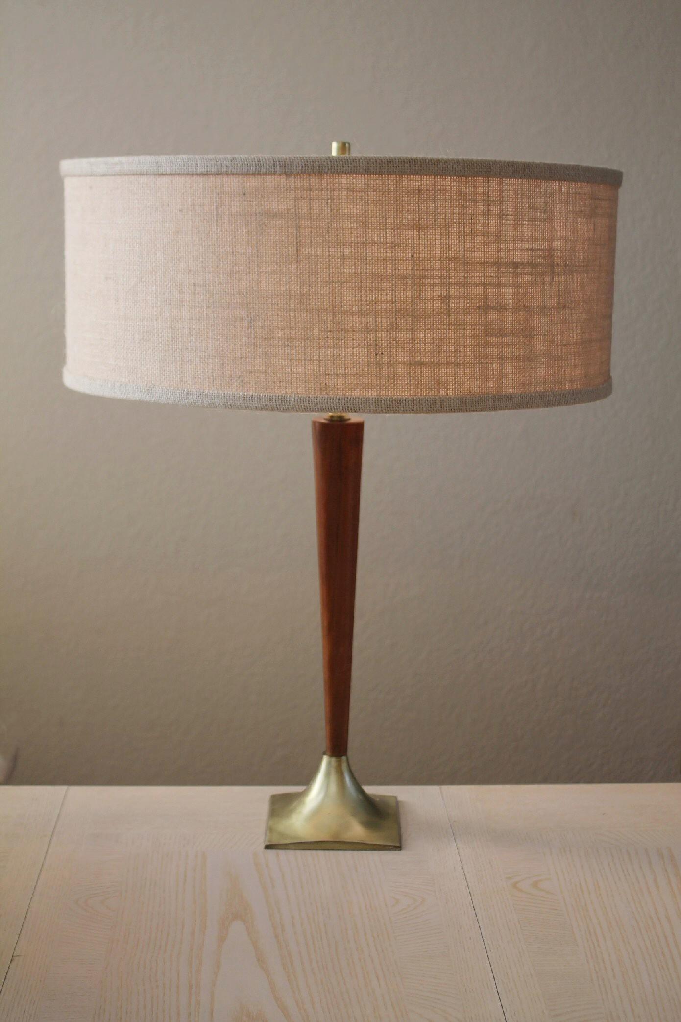 Mid Century Danish Modern Table Lamp! Gerald Thurston Era  1950s Brass & Walnut For Sale 3