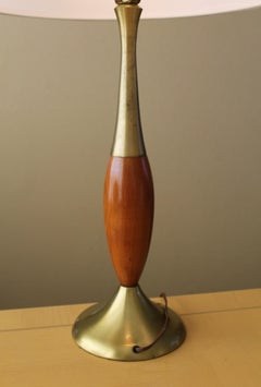 Mid Century Danish Modern Table Lamp! Gerald Thurston Era  1950s Brass & Walnut