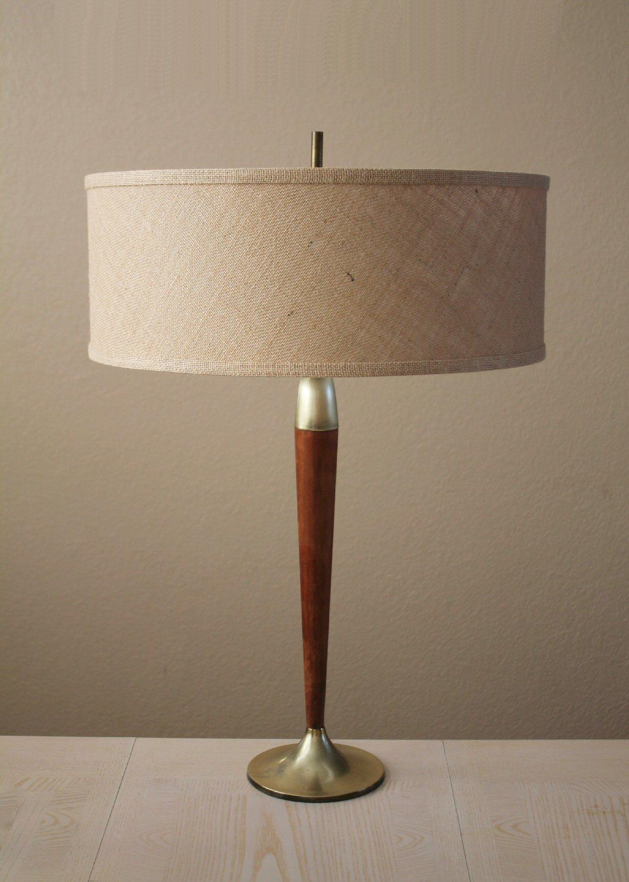 American Mid Century Danish Modern Table Lamp! Gerald Thurston Era  1950s Brass & Walnut