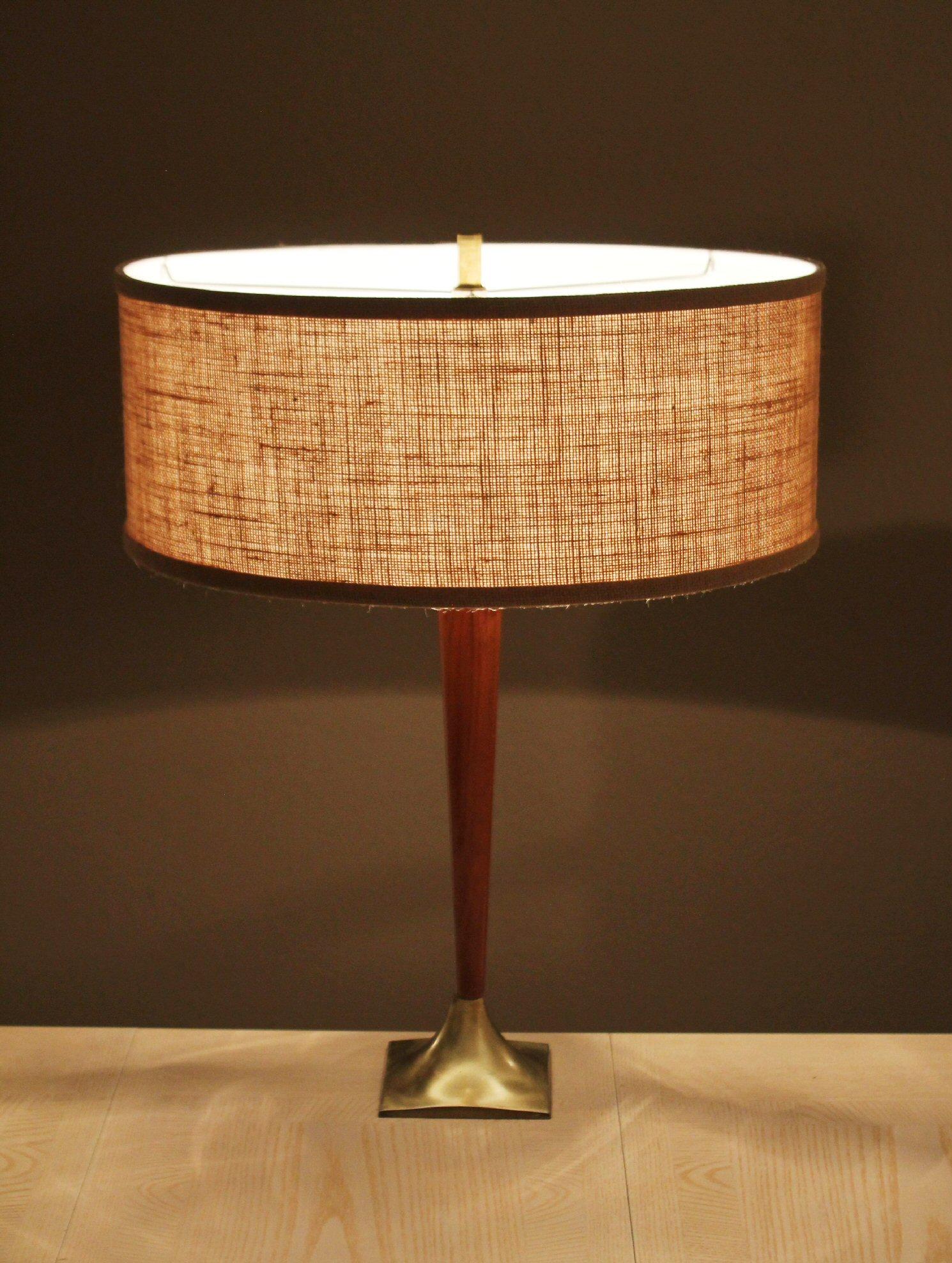 20th Century Mid Century Danish Modern Table Lamp! Gerald Thurston Era  1950s Brass & Walnut For Sale
