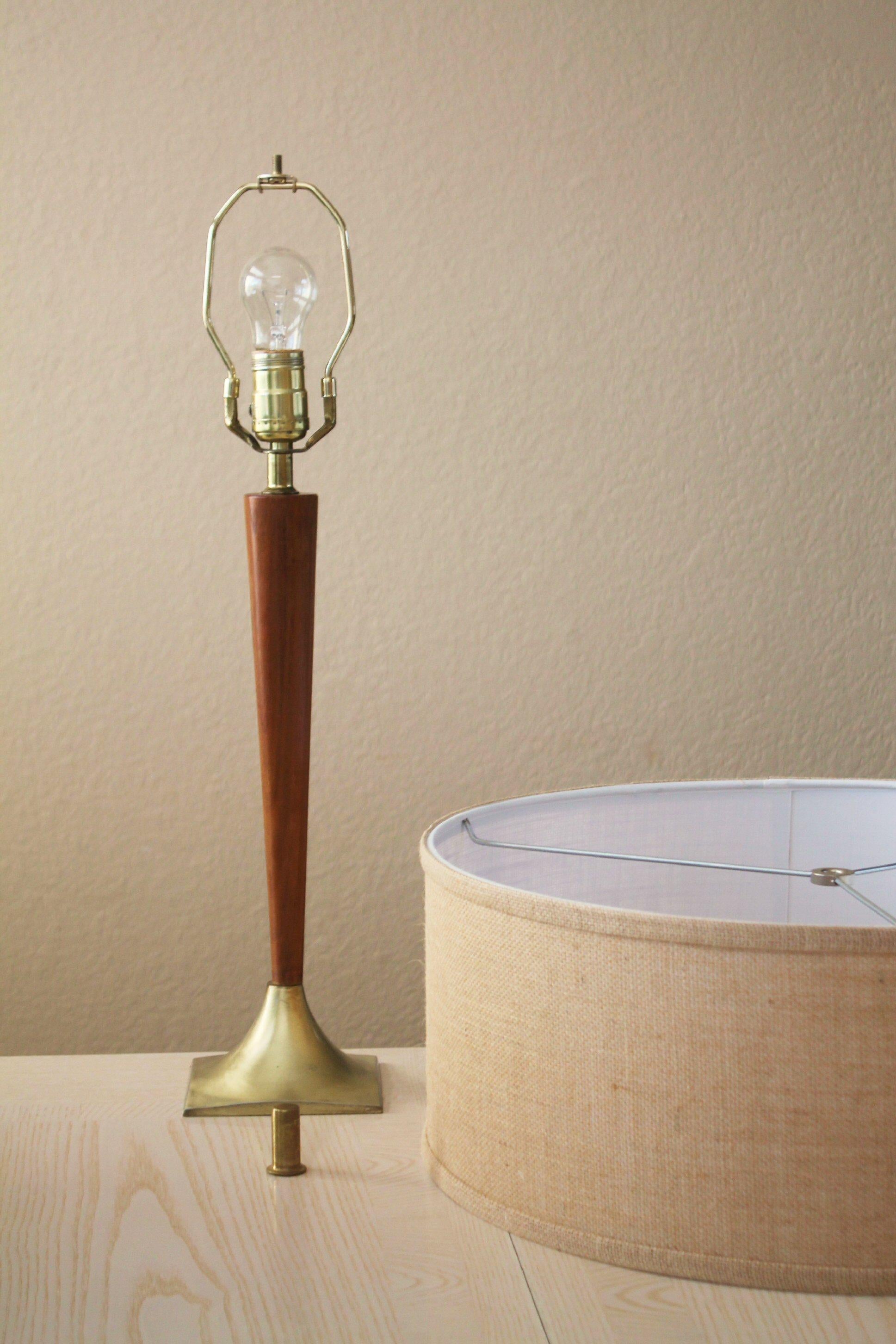 Mid Century Danish Modern Table Lamp! Gerald Thurston Era  1950s Brass & Walnut For Sale 1