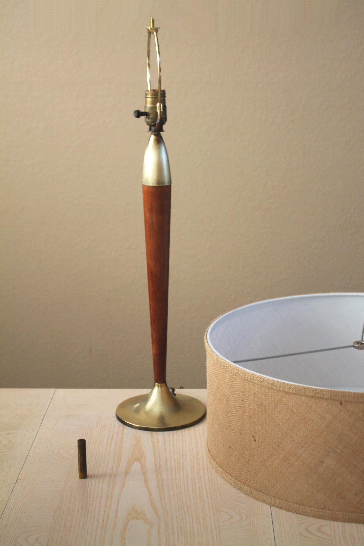 Mid Century Danish Modern Table Lamp! Gerald Thurston Era  1950s Brass & Walnut 2