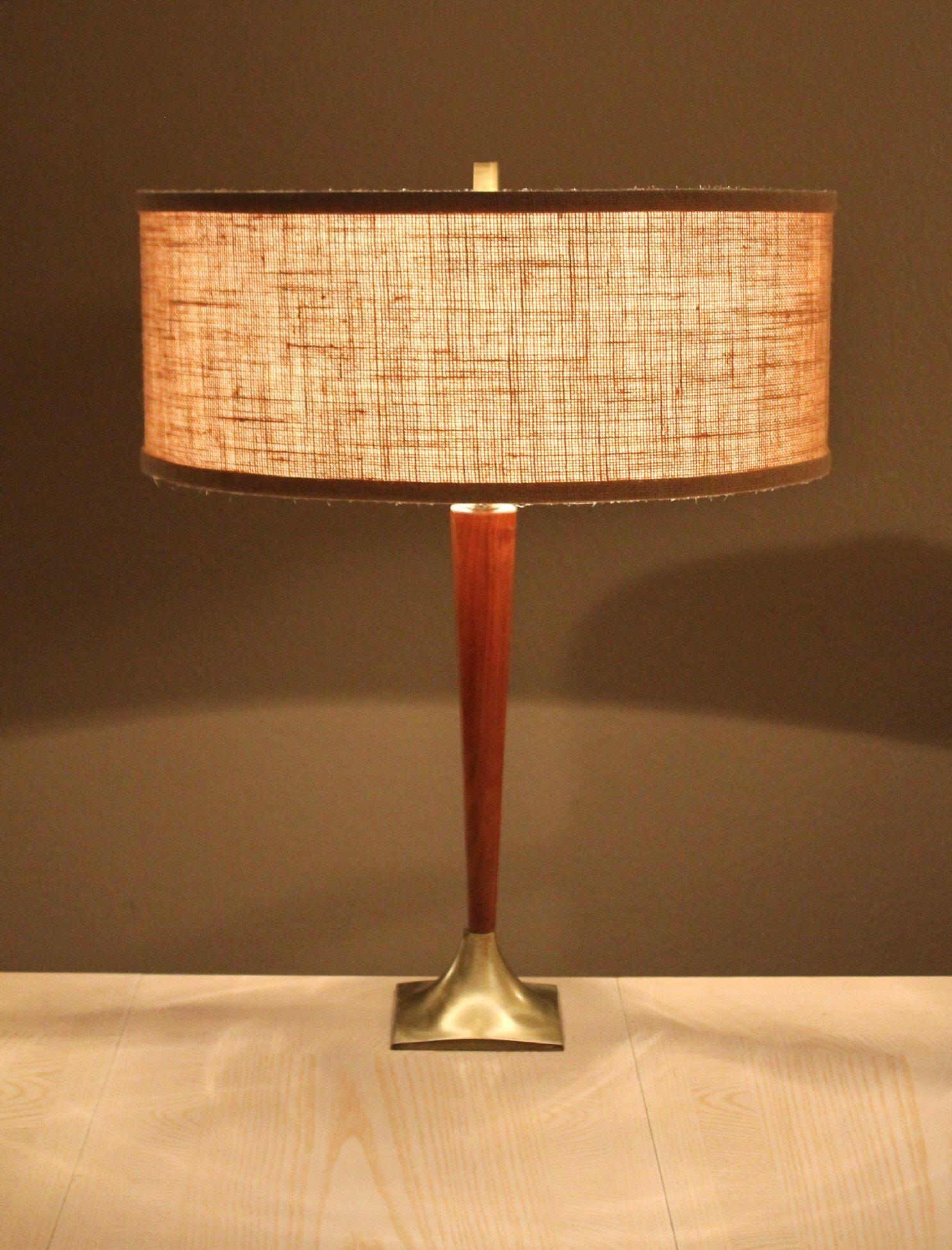 Mid-Century Modern Mid Century Danish Modern Table Lamp! Gerald Thurston Era  1950s Brass & Walnut For Sale