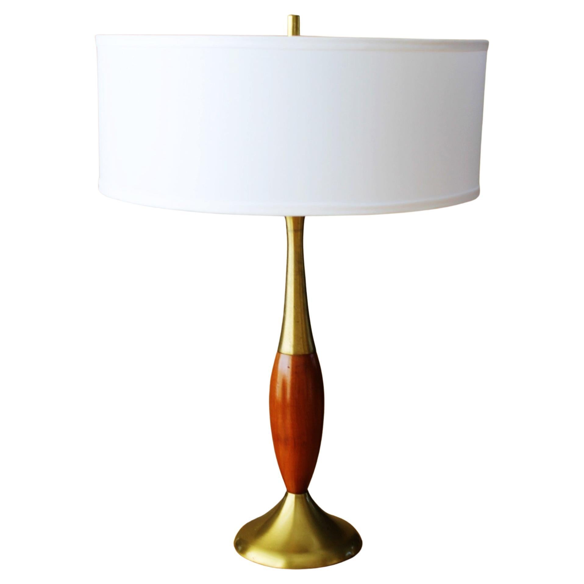 Mid Century Danish Modern Table Lamp! Gerald Thurston Era  1950s Brass & Walnut For Sale