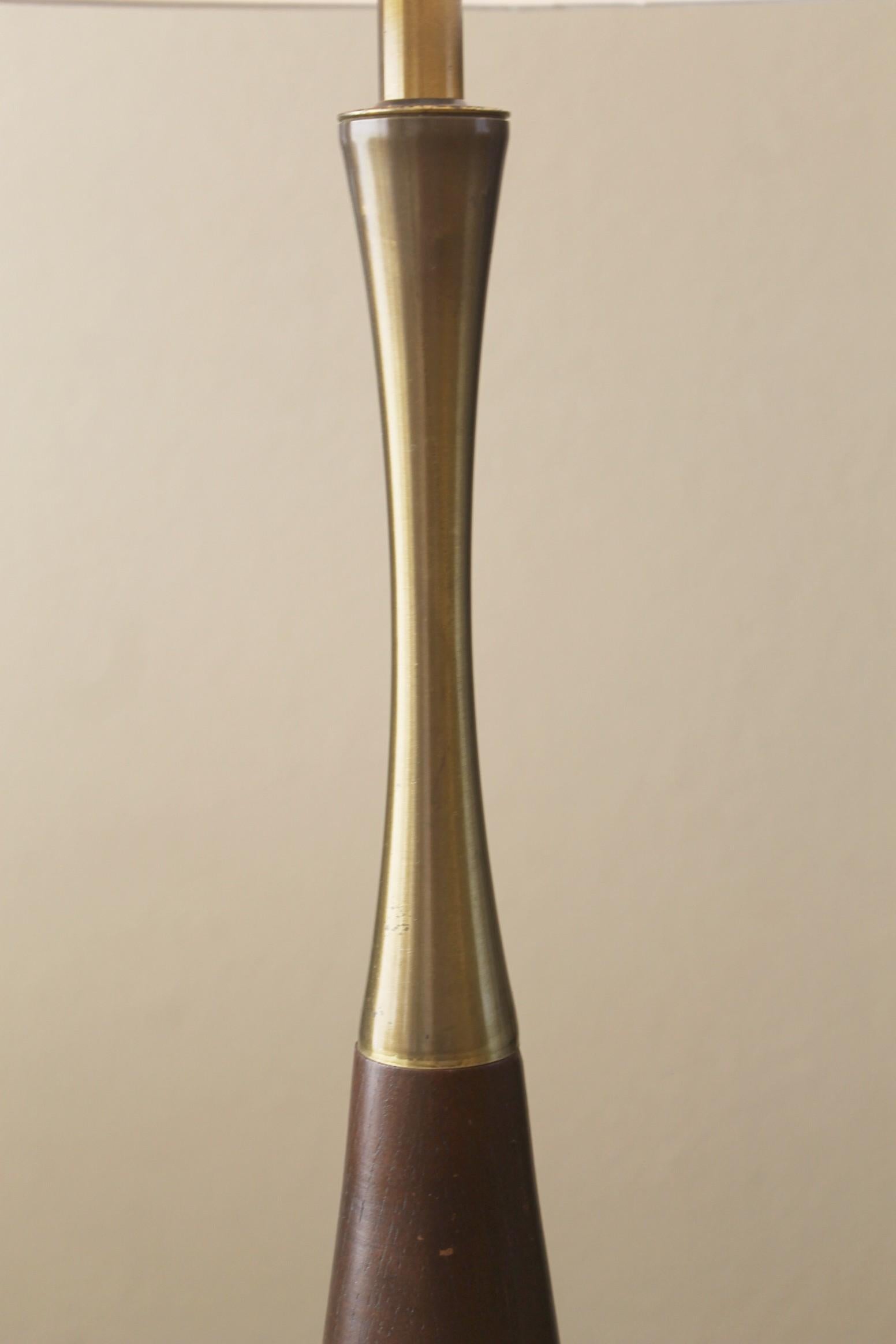 American Mid Century Danish Modern Table Lamp! Gerald Thurston Era 1950s Brass & Wood For Sale