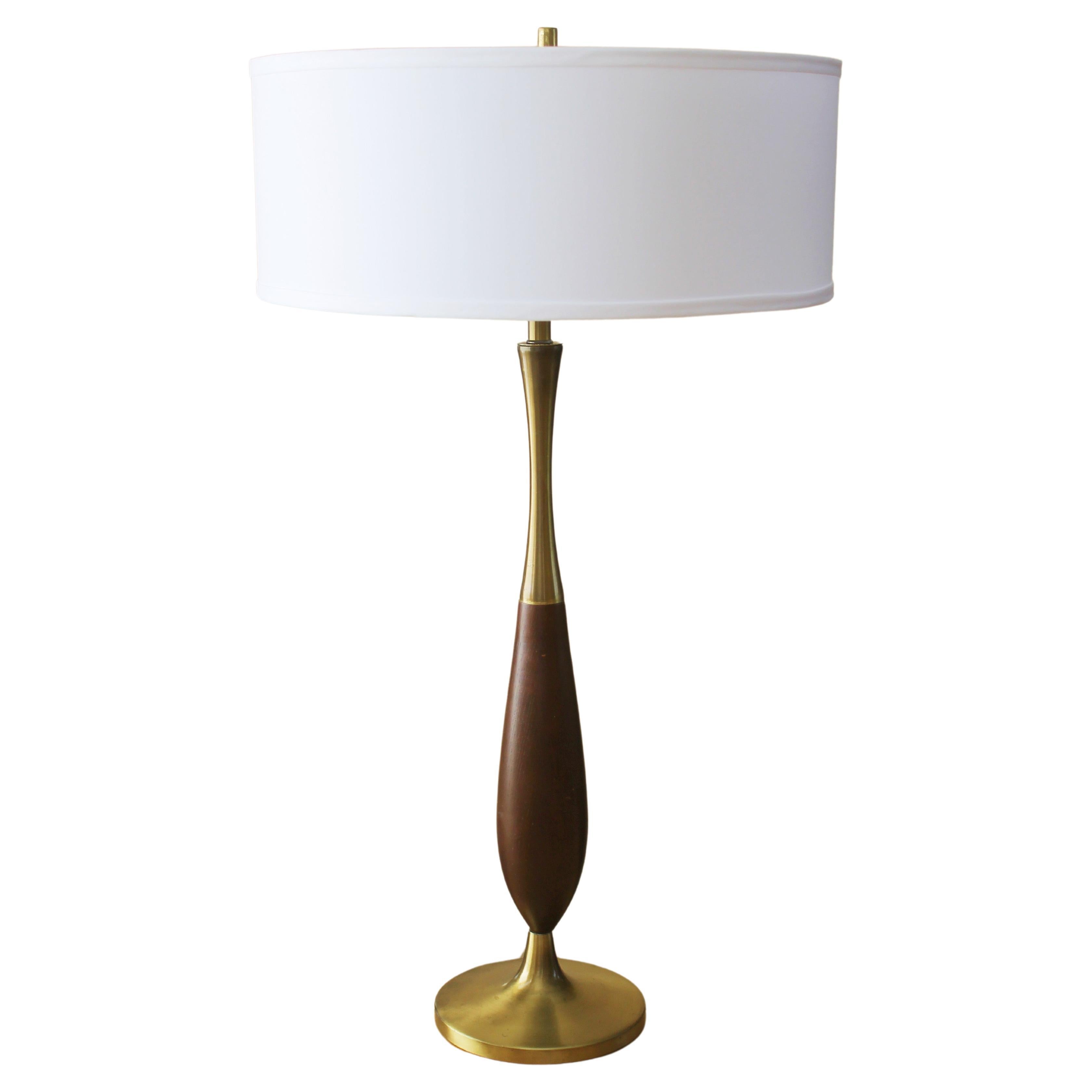 Mid Century Danish Modern Table Lamp! Gerald Thurston Era 1950s Brass & Wood For Sale