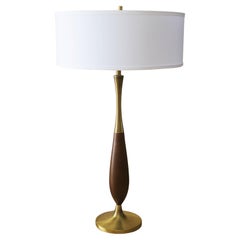 Vintage Mid Century Danish Modern Table Lamp! Gerald Thurston Era 1950s Brass & Wood