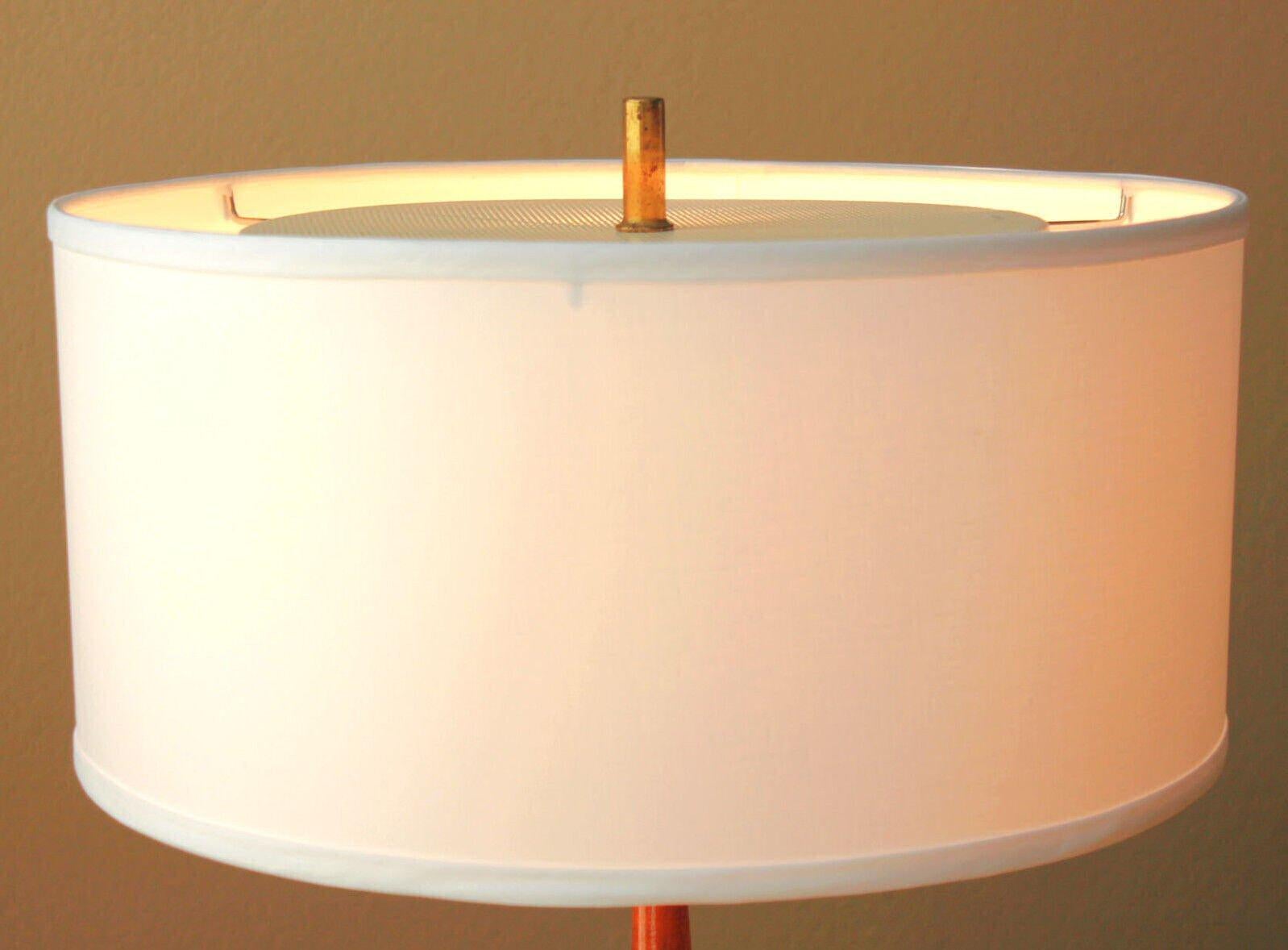 Metal Mid Century Danish Modern Table Lamp! Laurel Thurston 1950s Brass Tripod Walnut For Sale