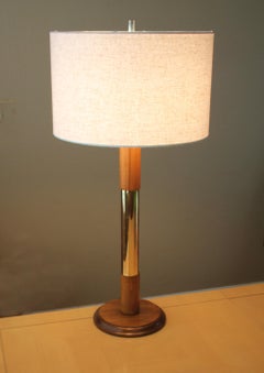 Mid Century Danish Modern Table Lamp! Sonneman Era  1970s Brass & Walnut