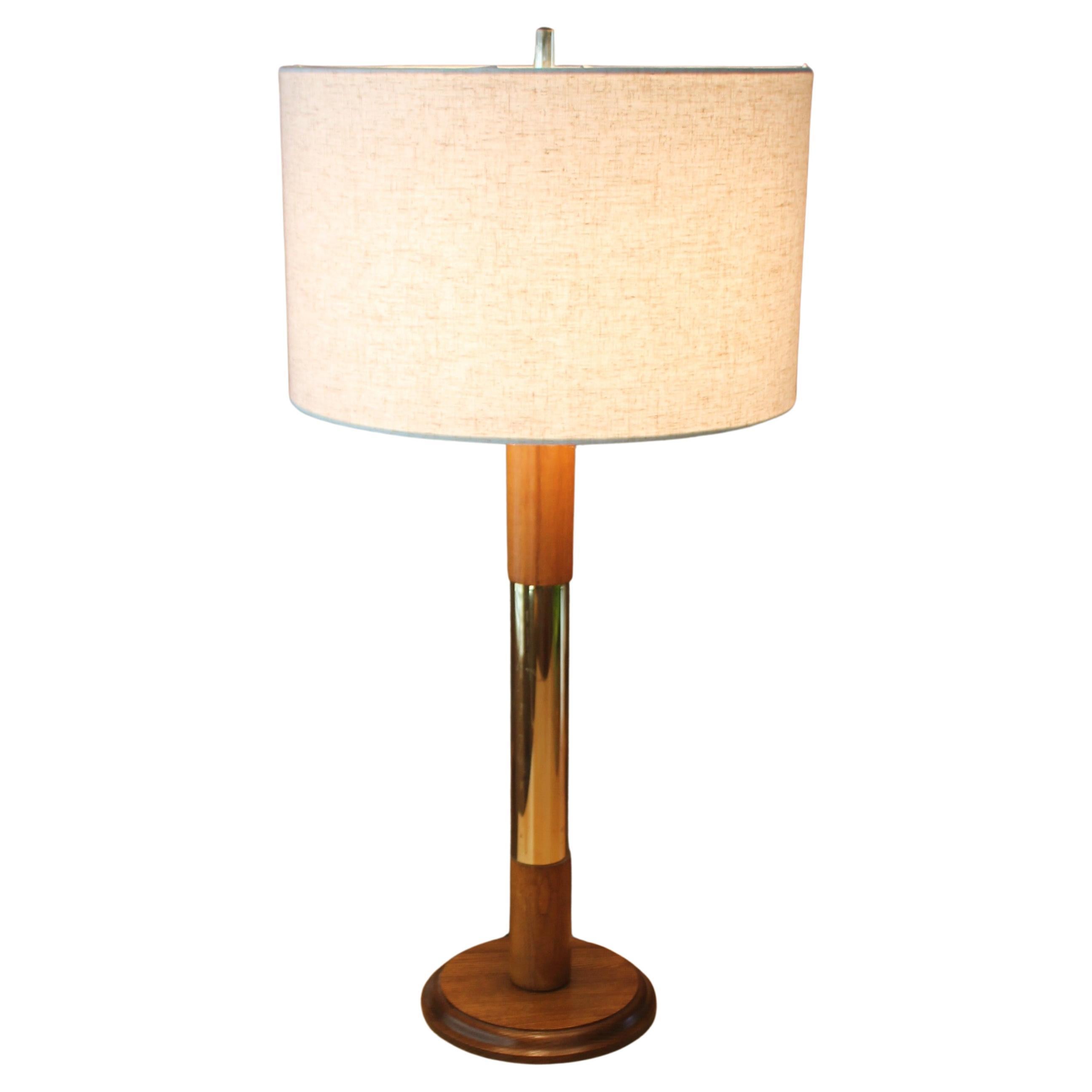 Mid Century Danish Modern Table Lamp! Sonneman Era  1970s Brass & Walnut