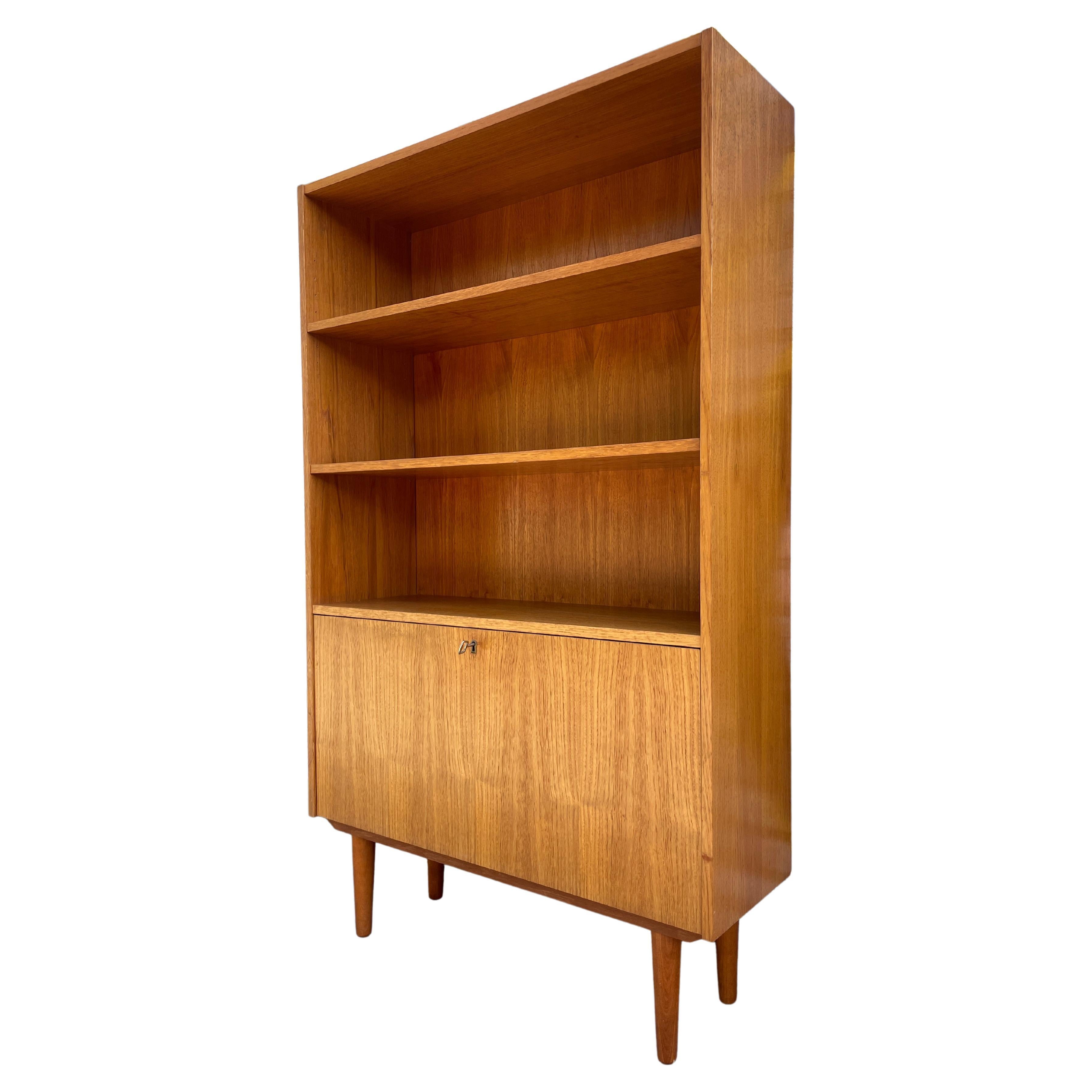 Mid-Century Danish Modern Tall Bookcase with Lower Storage Unit with ...