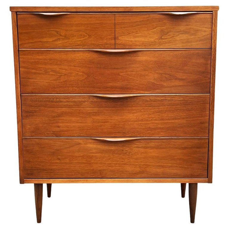 Midcentury Danish Modern Tall Chest of Drawers or Dresser in Walnut For Sale at 1stDibs