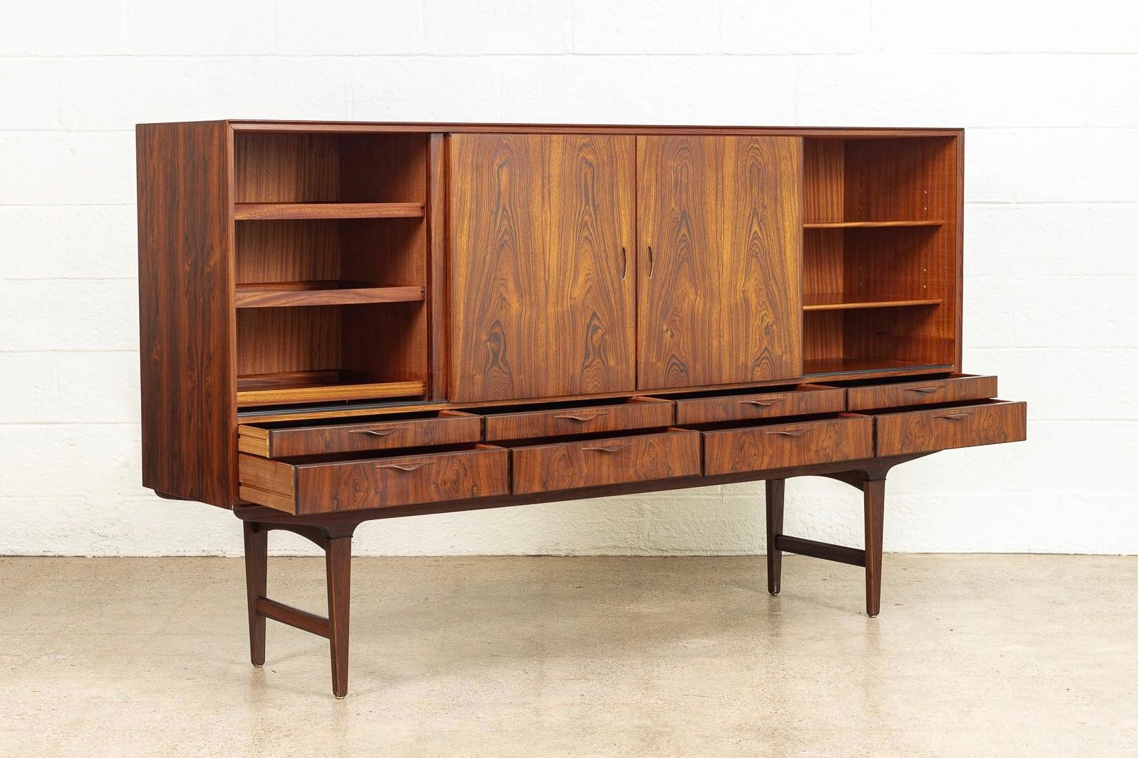 Mid-20th Century Midcentury Danish Modern Tall Rosewood Credenza Sideboard Buffet Cabinet, 1960s