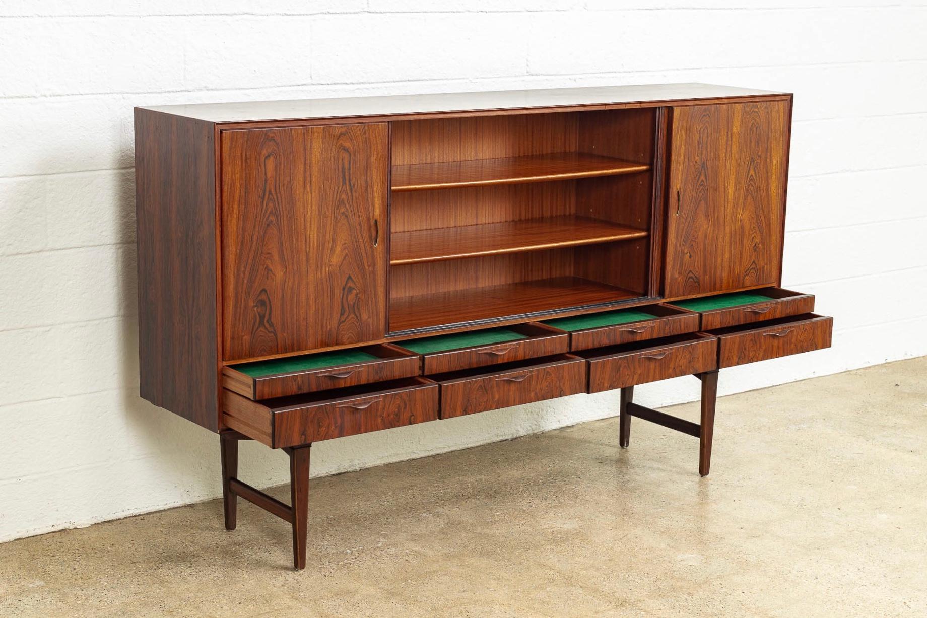 Wood Midcentury Danish Modern Tall Rosewood Credenza Sideboard Buffet Cabinet, 1960s