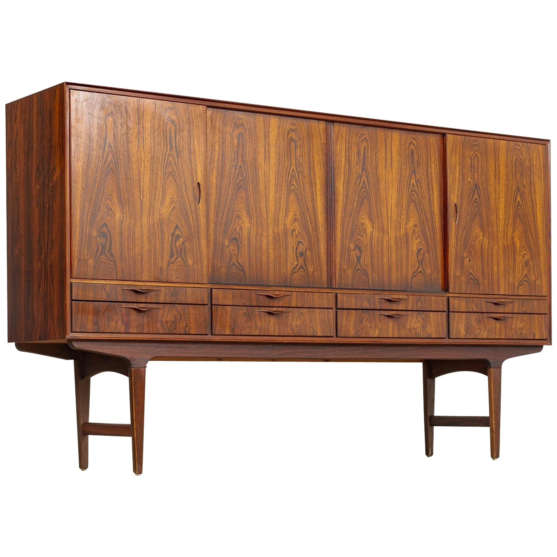 Midcentury Danish Modern Tall Rosewood Credenza Sideboard Buffet Cabinet, 1960s